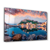 Breathtaking evening cityscape of Vrbnik town | Glass Wall Art
