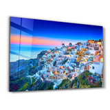 Church of Santorini. Fira town on Santorini island, Greece | Glass Wall Art