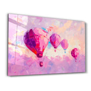 Pink Baloons Oil Painting - Glass Wall Art - Artdesigna