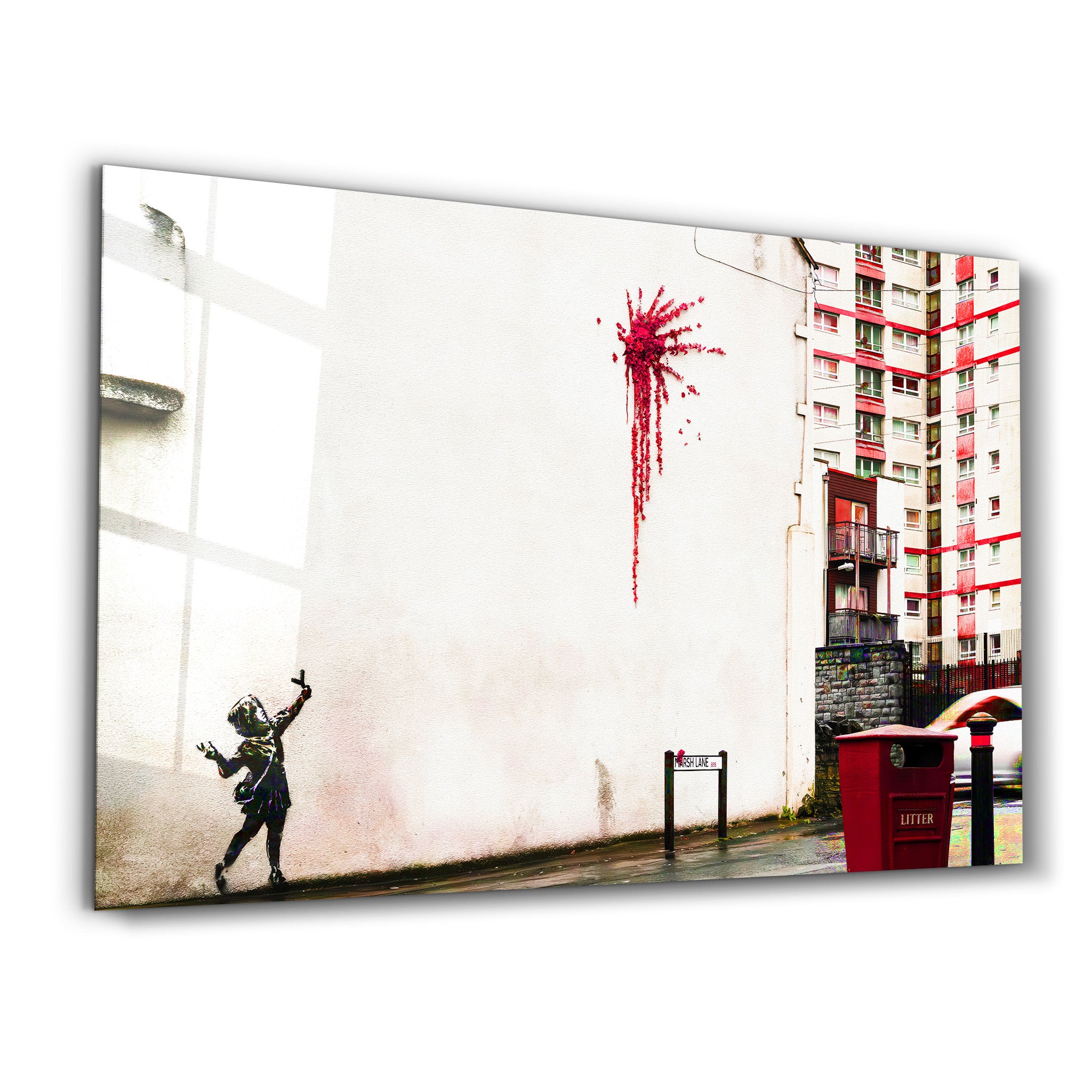 Banksy - Flower Sling - Glass Wall Art - Artdesigna