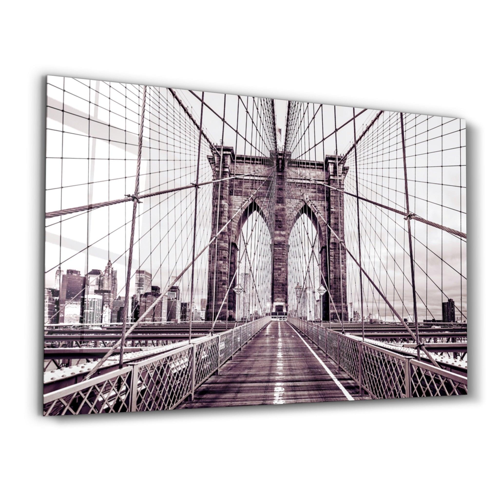 Brooklyn Bridge Retro Bronze | Glass Wall Art - Artdesigna