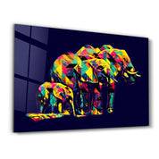 Colormix Elephant Family | Glass Wall Art - Artdesigna