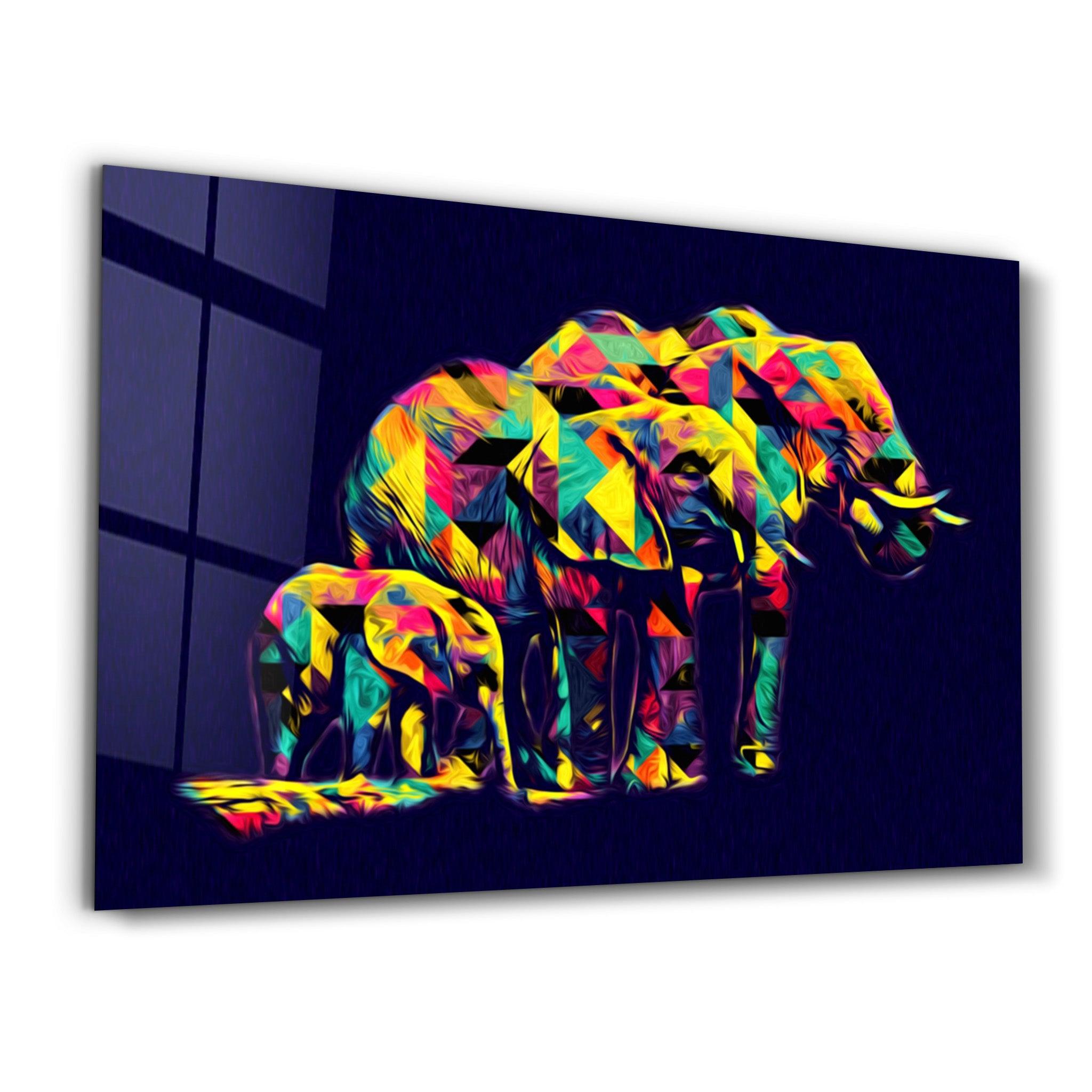 Colormix Elephant Family | Glass Wall Art - Artdesigna