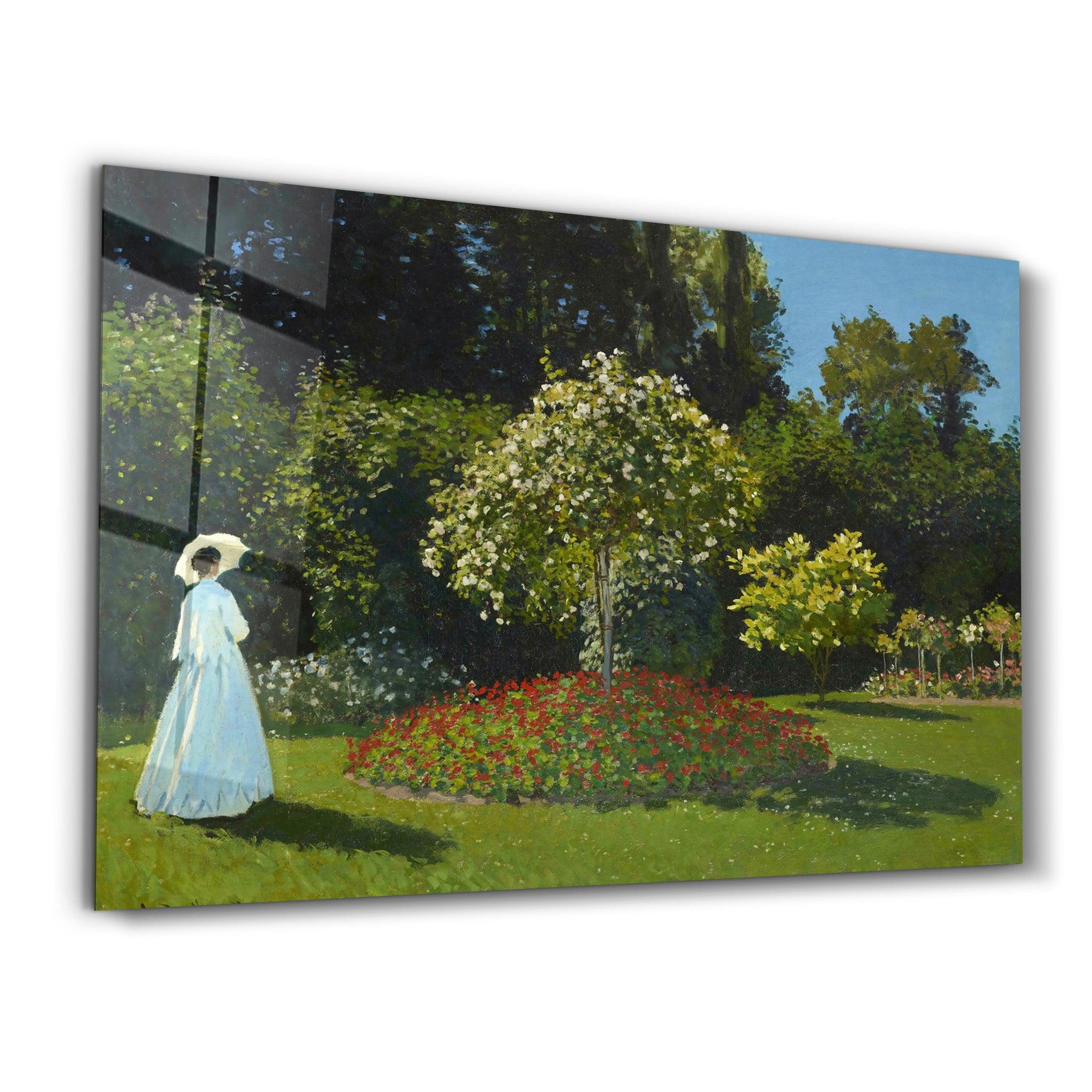 Claude Monet's Lady in the garden (1867) | Glass Wall Art - Artdesigna