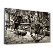 Old Wheel Cart | Glass Wall Art - Artdesigna