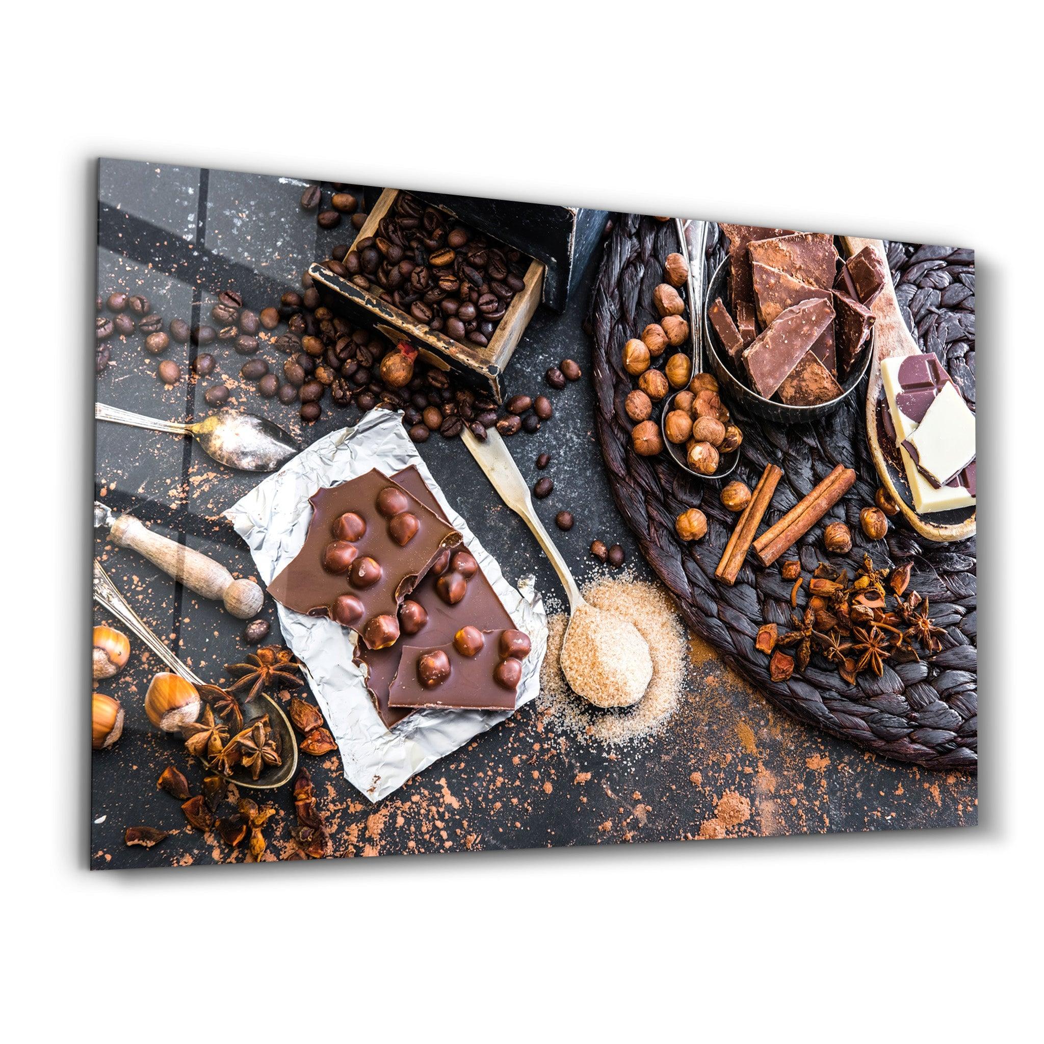 Coffee Beans And Chocolates | Glass Wall Art - Artdesigna