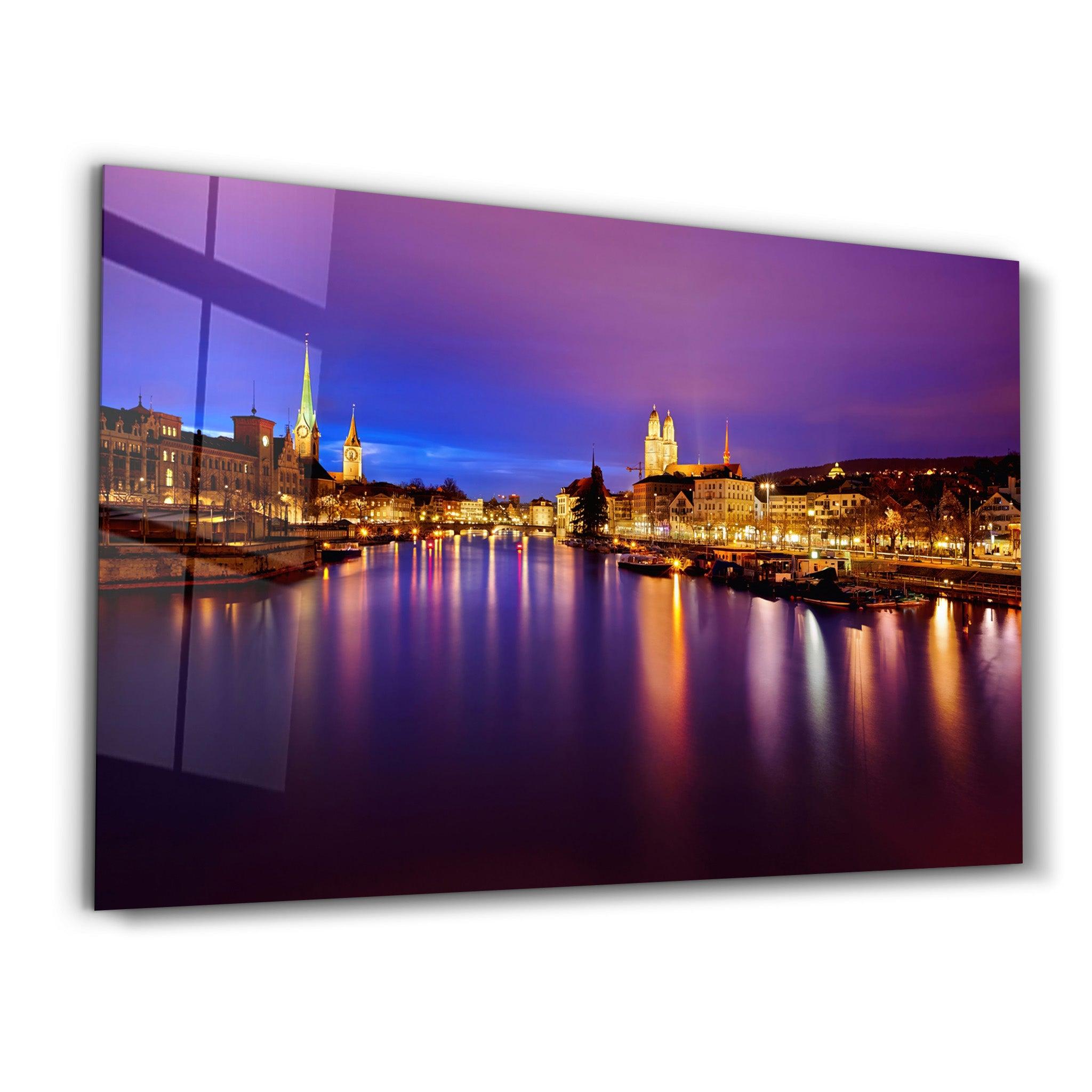 Zurich Night | Glass Wall Art - Artdesigna