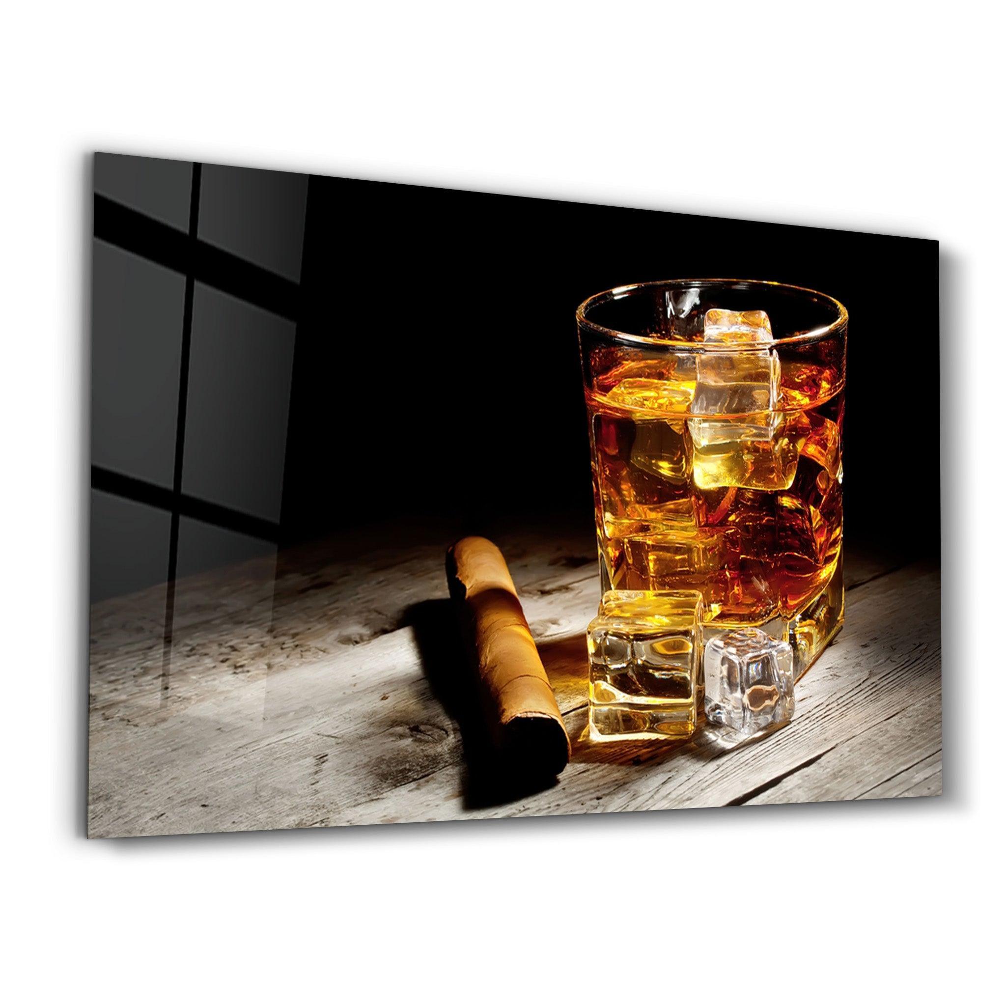 Cigar, Whiskey, Ice | Glass Wall Art - Artdesigna