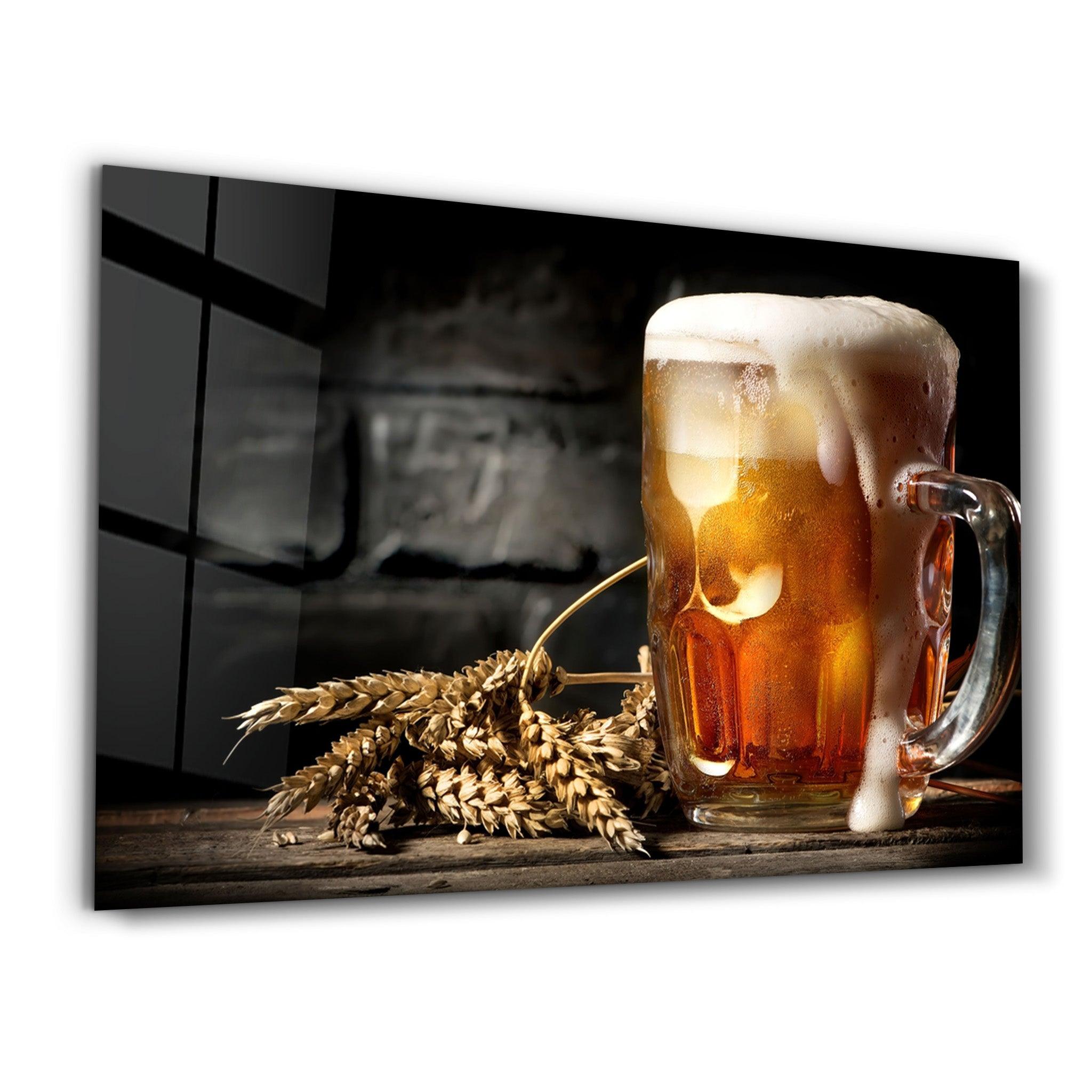 Bubbling Beer | Glass Wall Art - Artdesigna