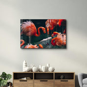 Orange Flamingos | Glass Wall Art - Artdesigna