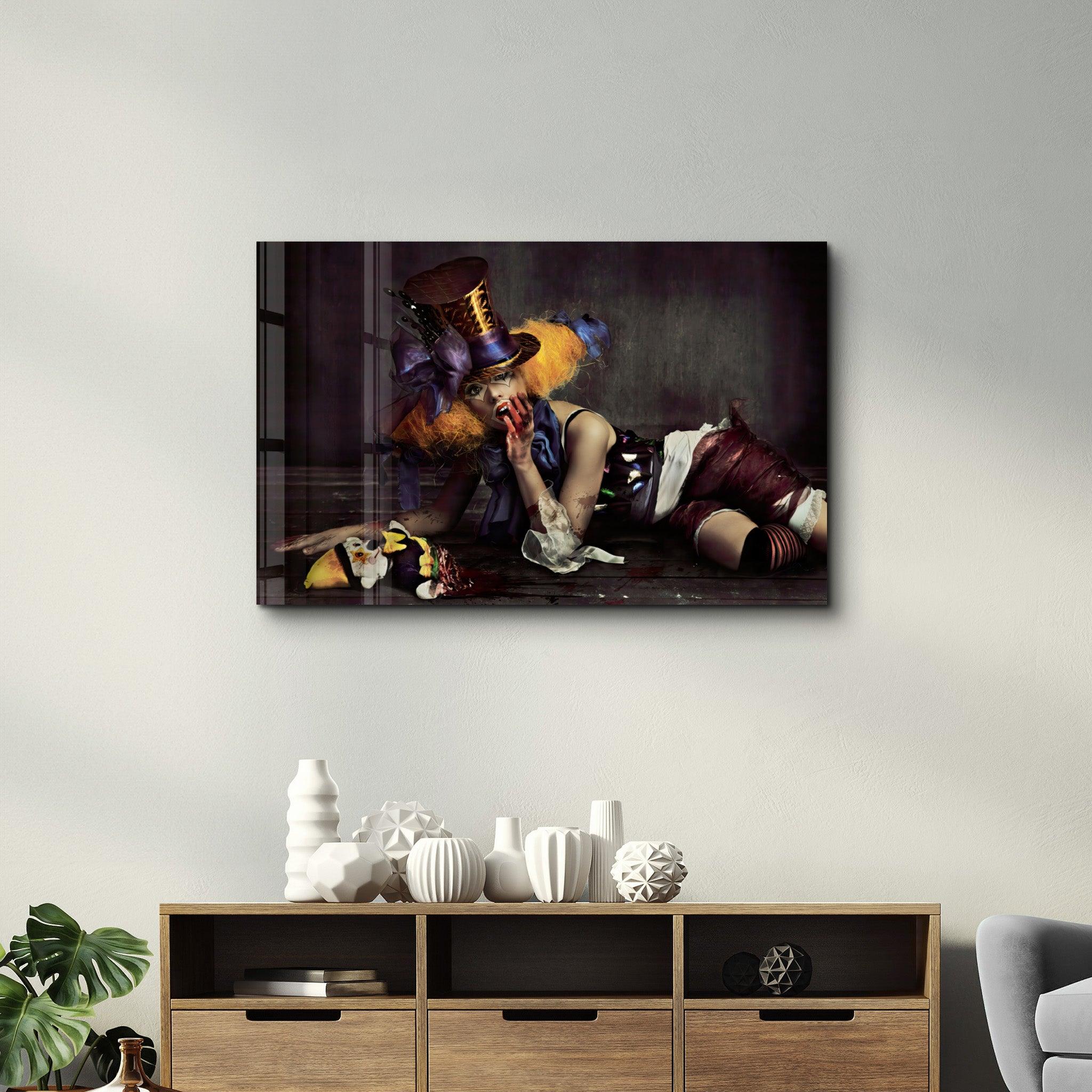 Abstract Yellow Hat Woman | Glass Wall Art - Artdesigna