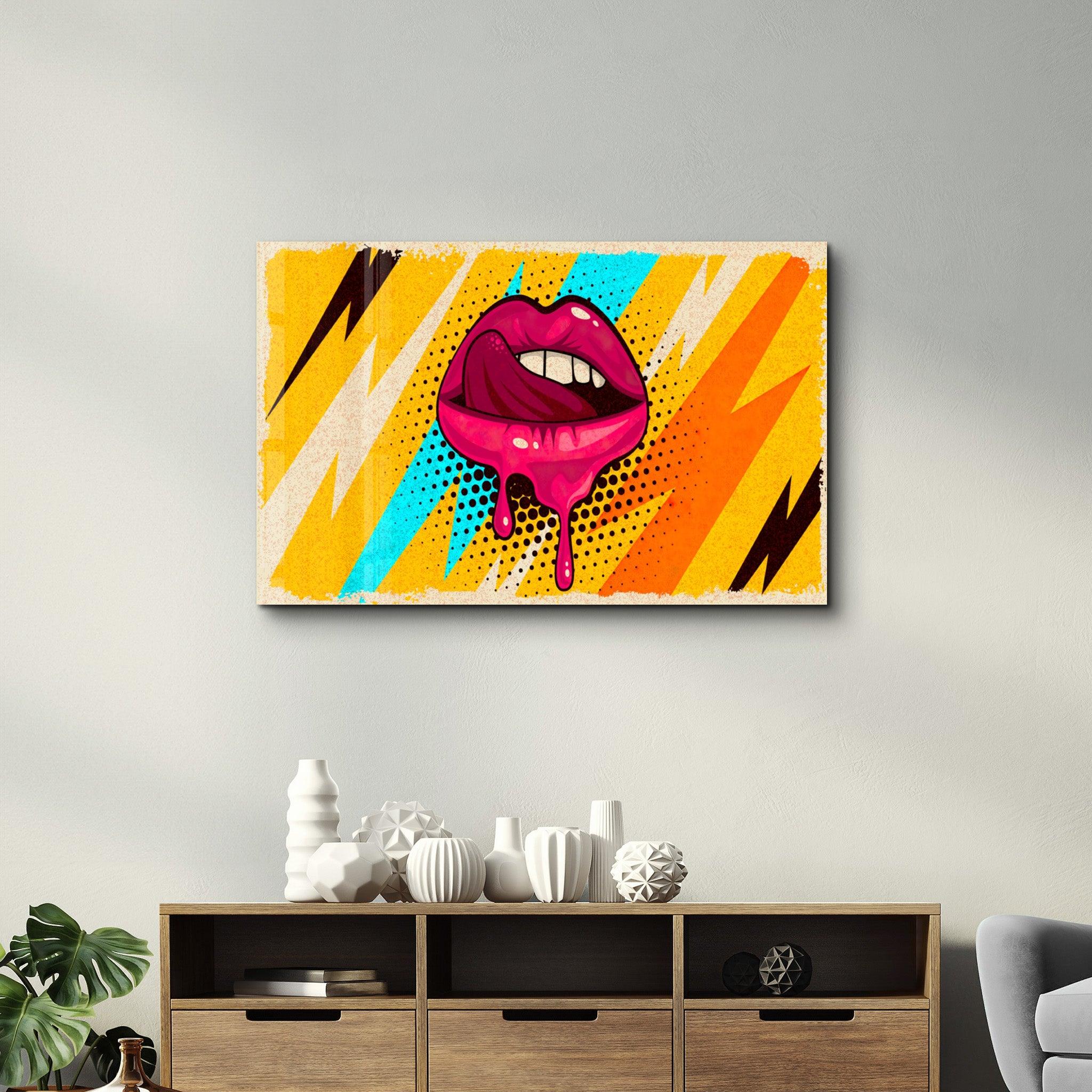 Abstract Pink Lips | Glass Wall Art - Artdesigna