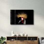 Crowned Crane | Glass Wall Art - Artdesigna