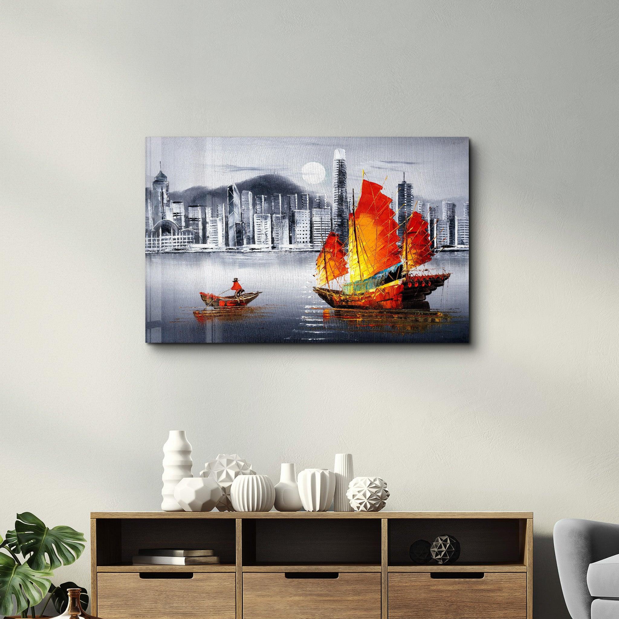 Abstract Colorful Boat | Glass Wall Art - Artdesigna