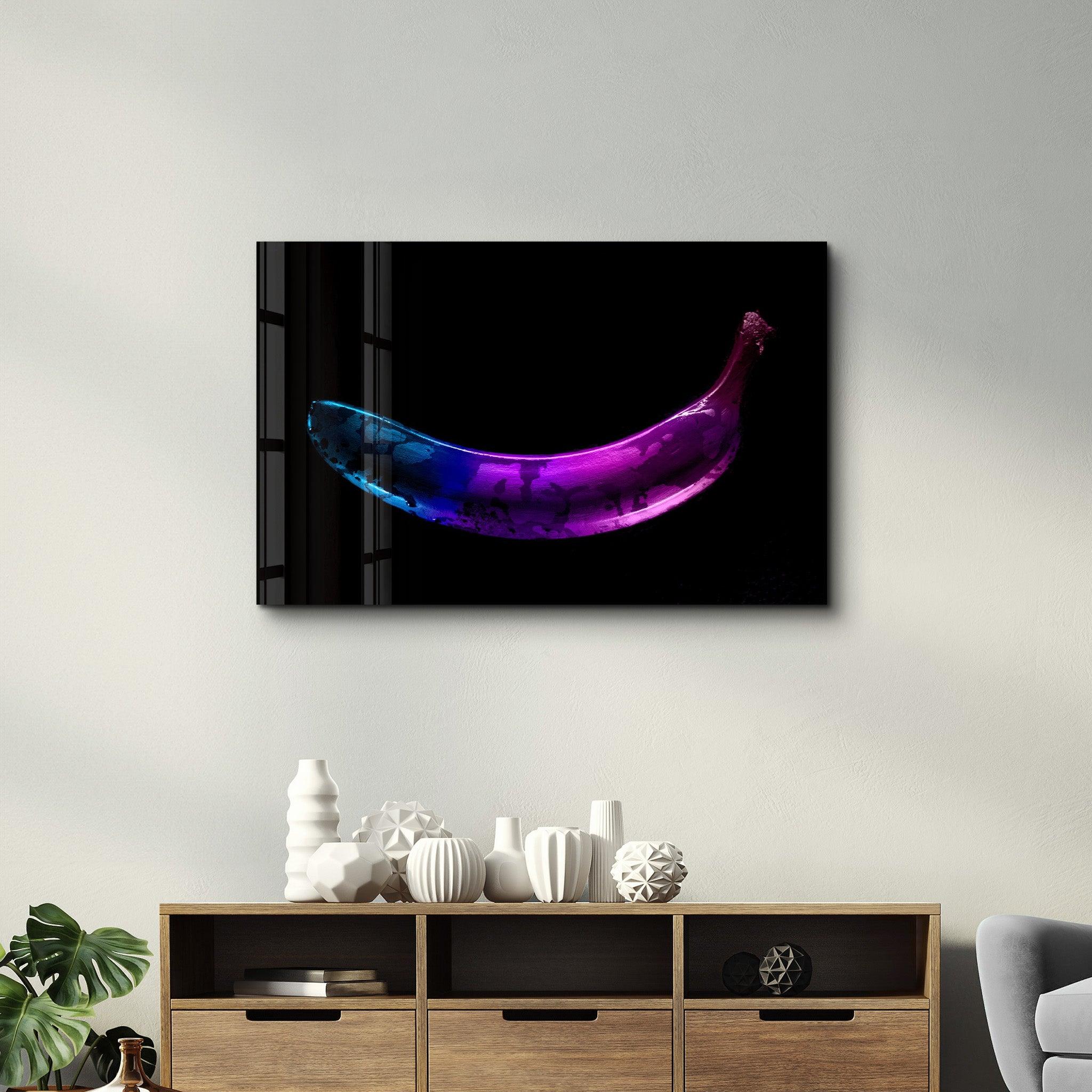 Abstract Blue and Purple Banana | Glass Wall Art - Artdesigna