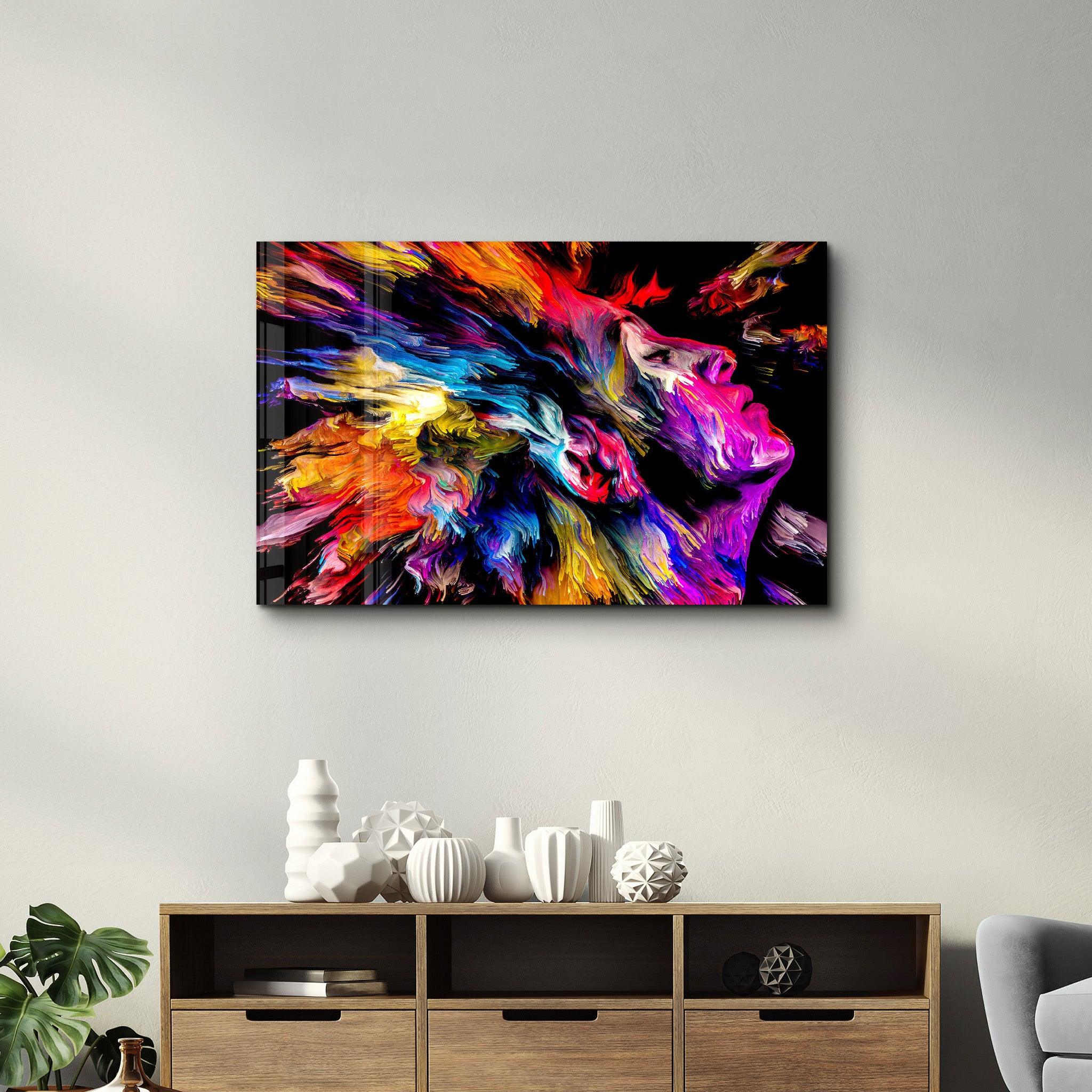 Abstract Colorful Woman Portrait V3 | Glass Wall Art - Artdesigna