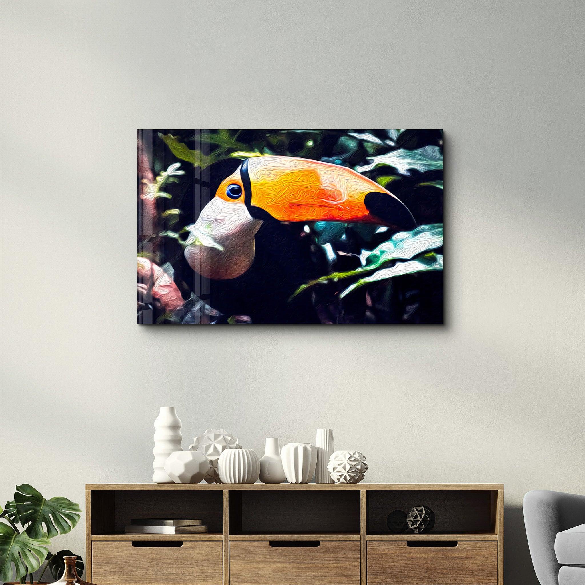 Pelican in Nature | Glass Wall Art - Artdesigna