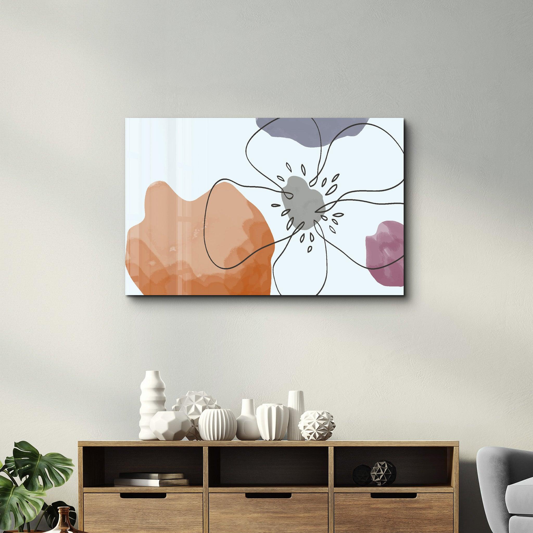 Abstract Shapes and Flower | Glass Wall Art - Artdesigna