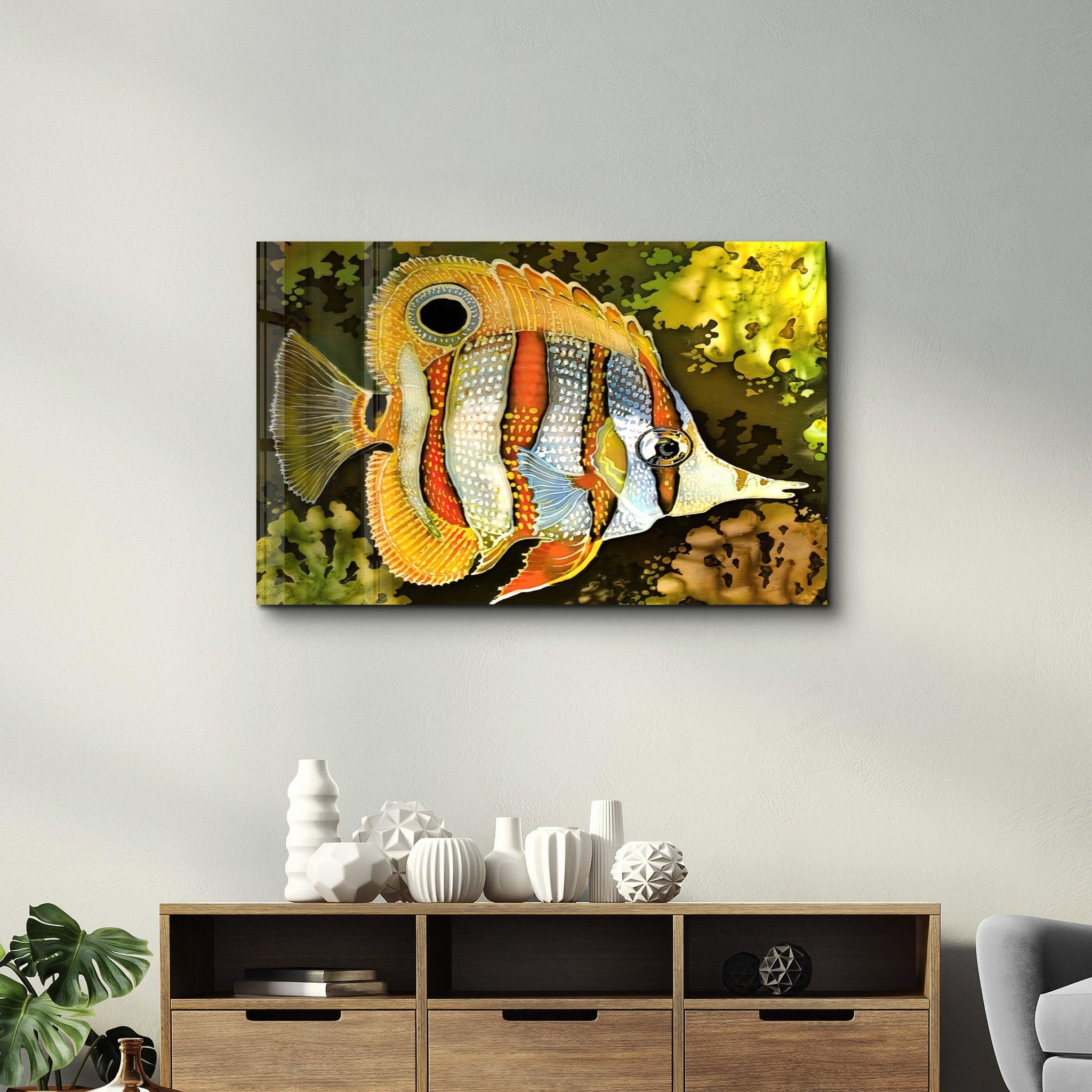 Batik Fish | Glass Wall Art - Artdesigna