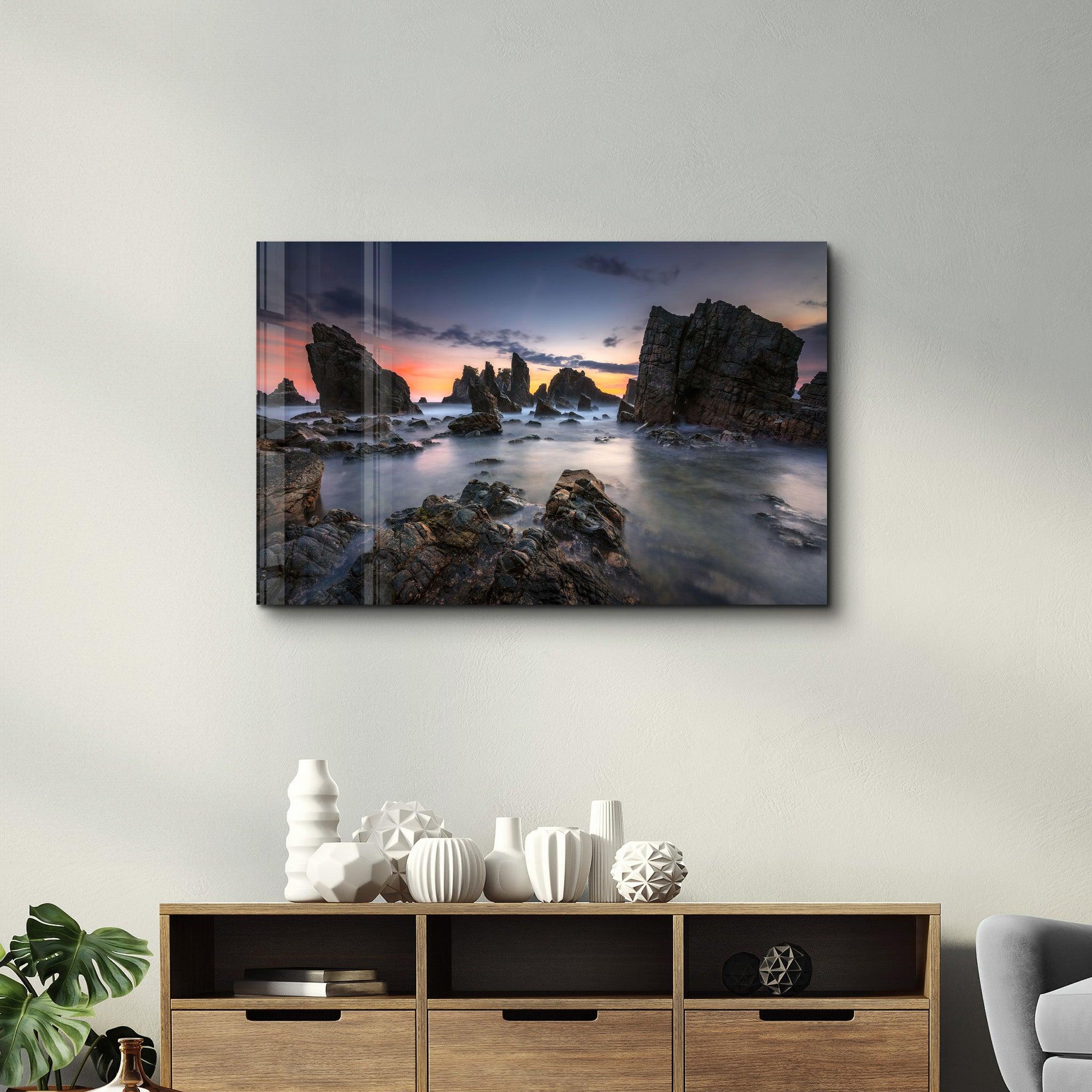 Foggy Island | Glass Wall Art - Artdesigna