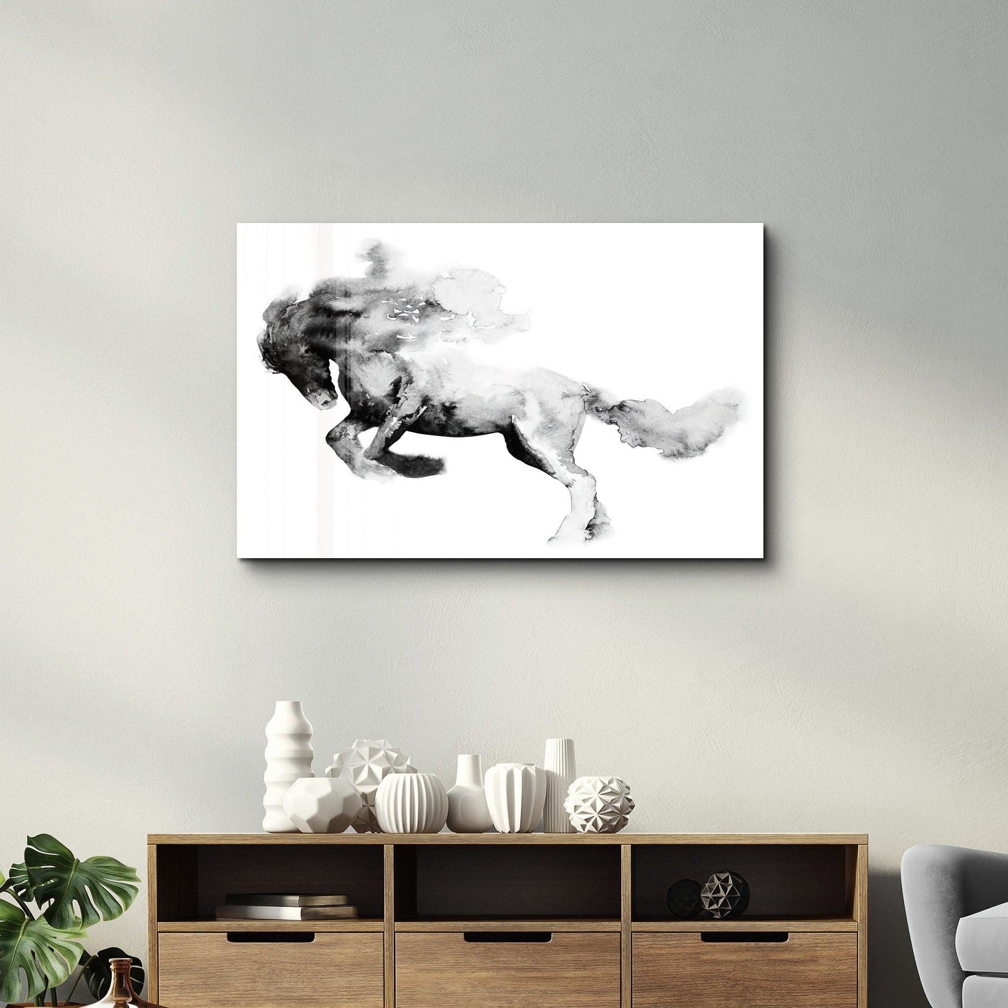 Running Horse Silhouette | Glass Wall Art - Artdesigna