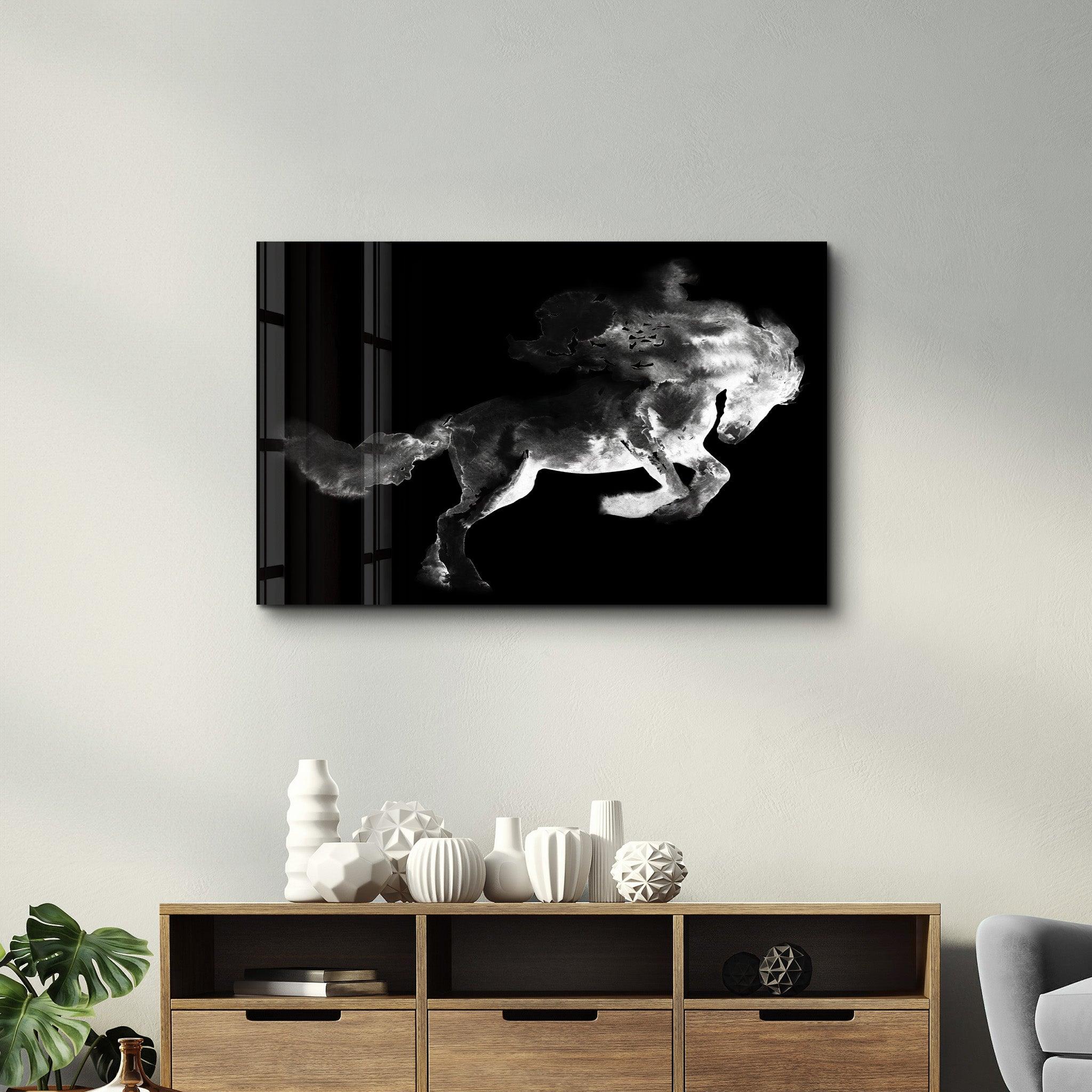 Running Horse Silhouette V2 | Glass Wall Art - Artdesigna