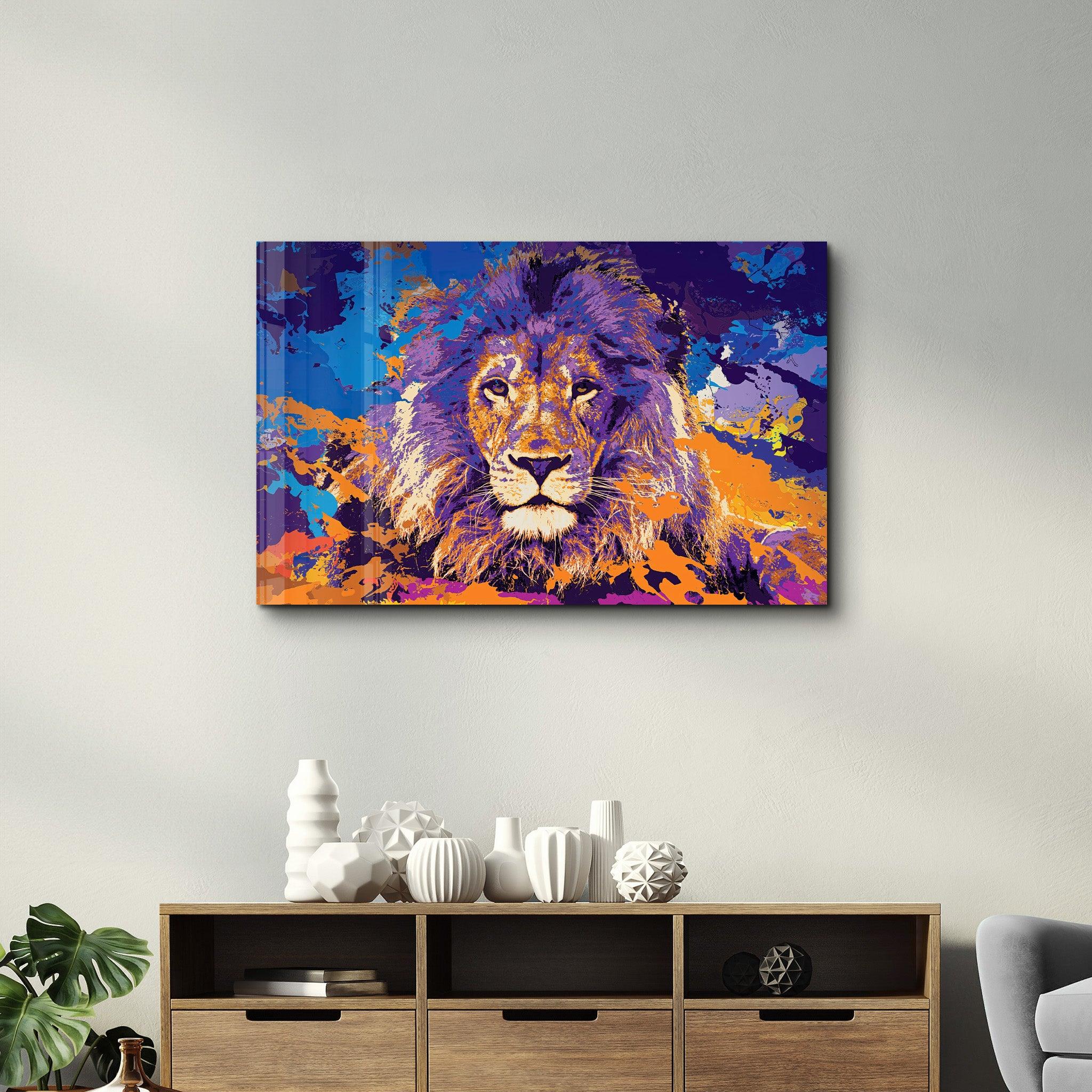 The Lion In Colors | Glass Wall Art - Artdesigna