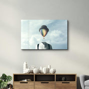 Man With Hot Air Balloon Head | Glass Wall Art - Artdesigna