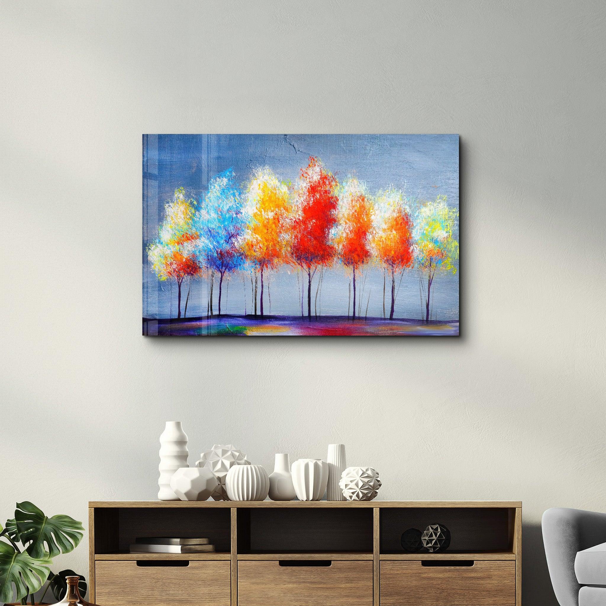 Colorful Trees | Glass Wall Art - Artdesigna