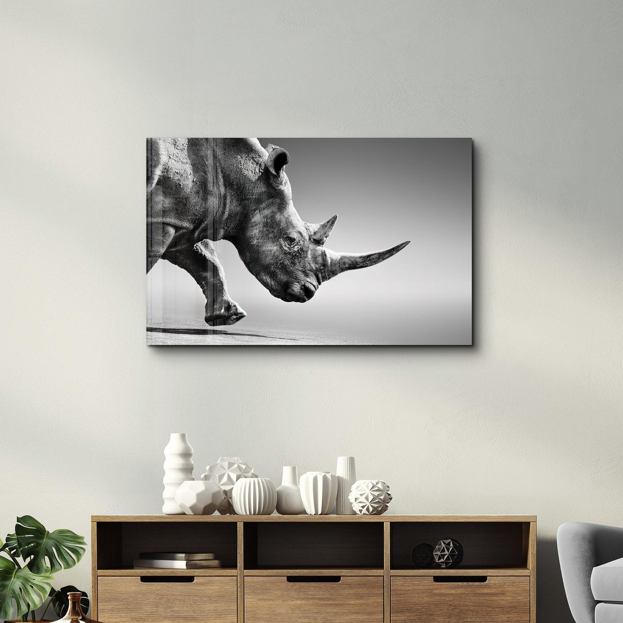 Black Rhinoceros | Glass Wall Art - Artdesigna