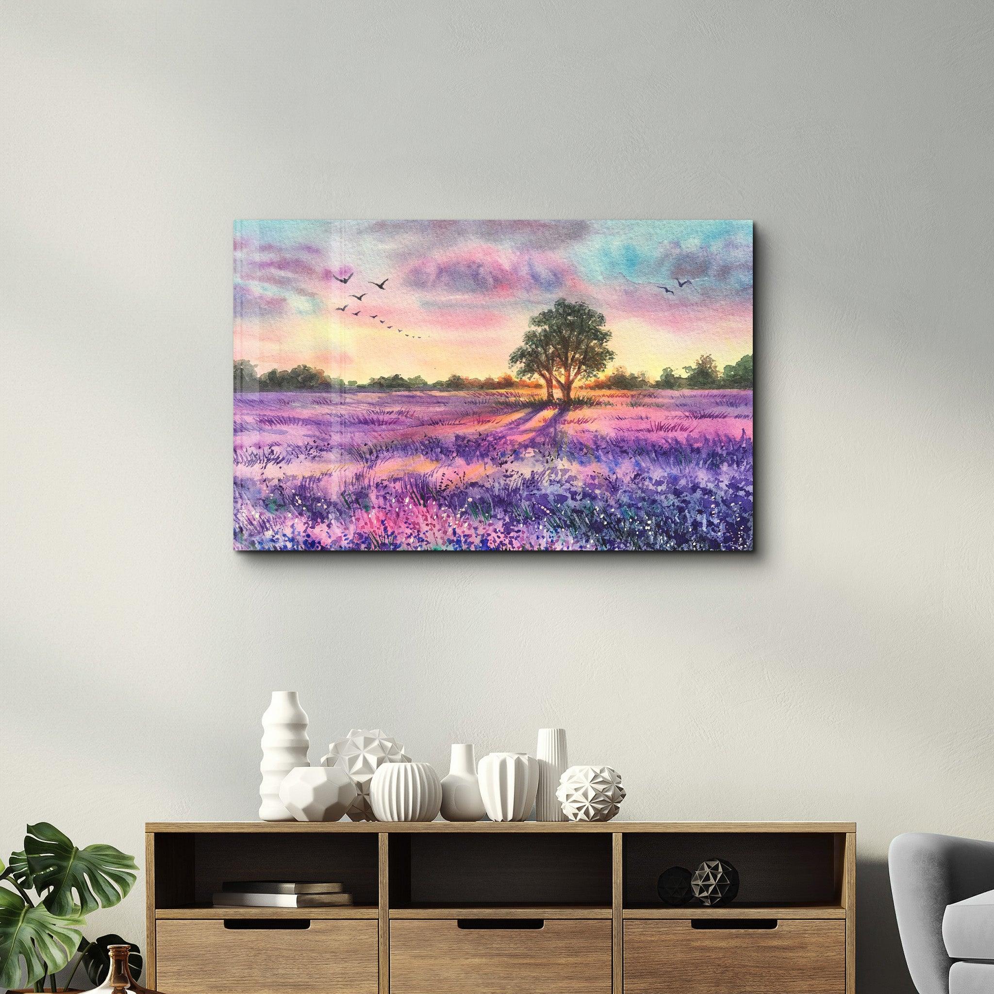 Sunset Meadow Painting | Glass Wall Art - Artdesigna