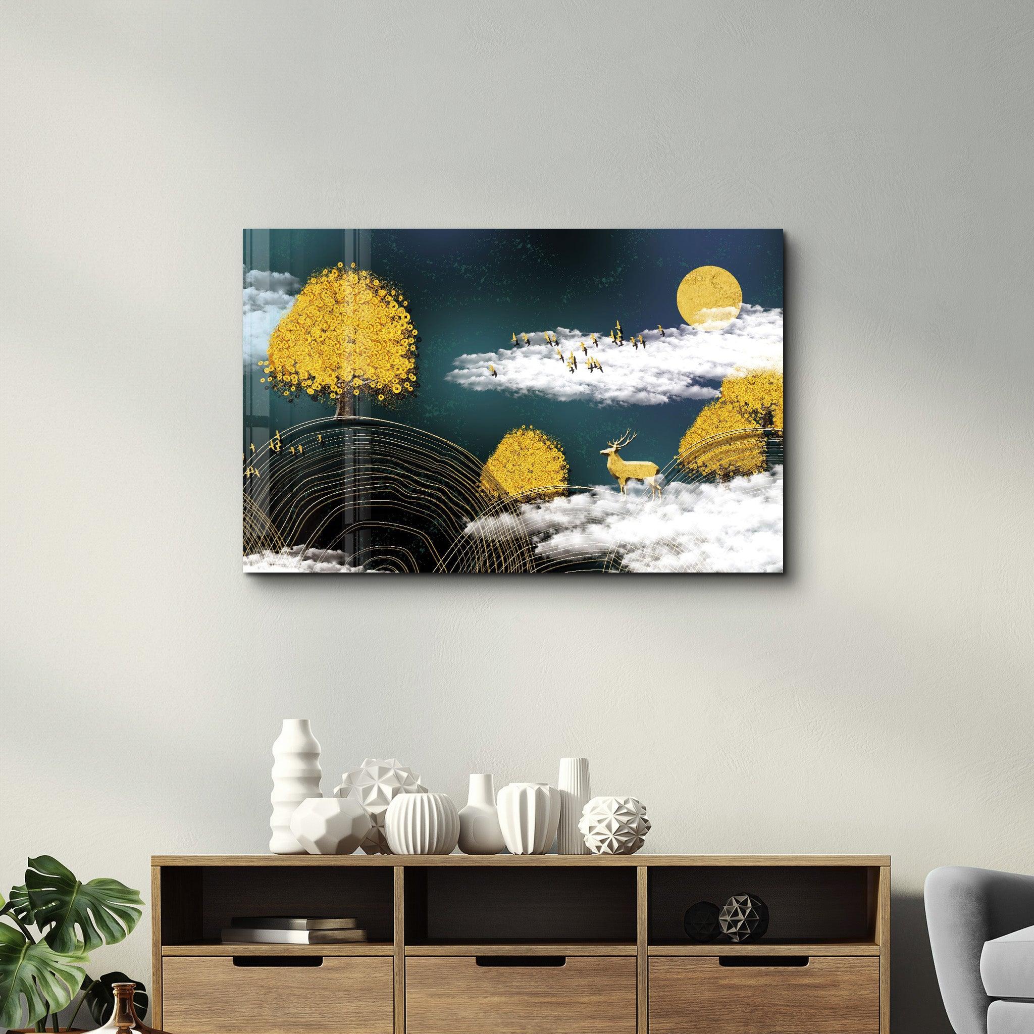 Golden Trees | Glass Wall Art - Artdesigna