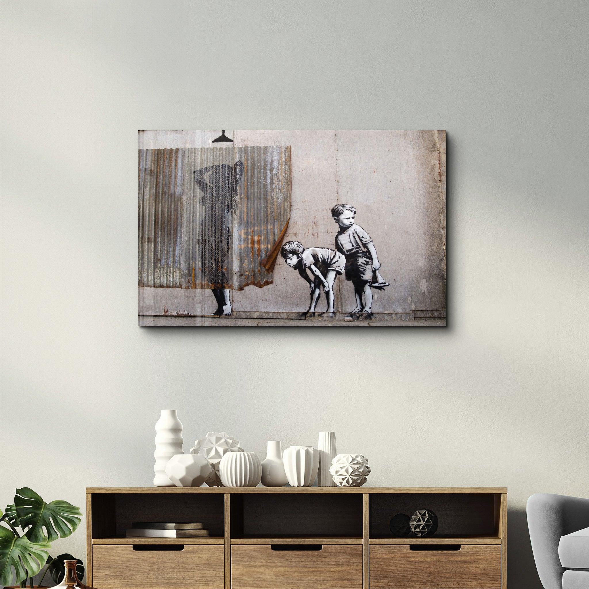 Banksy - Spying Boyz | Glass Wall Art - Artdesigna