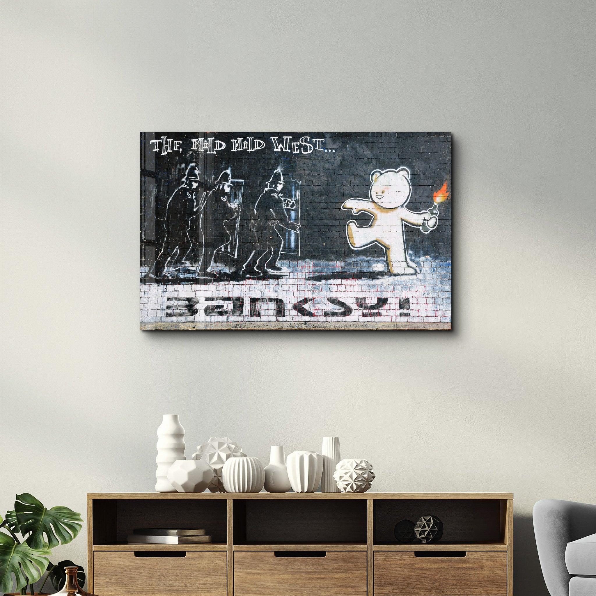 Banksy - The Mild Mild West | Glass Wall Art - Artdesigna