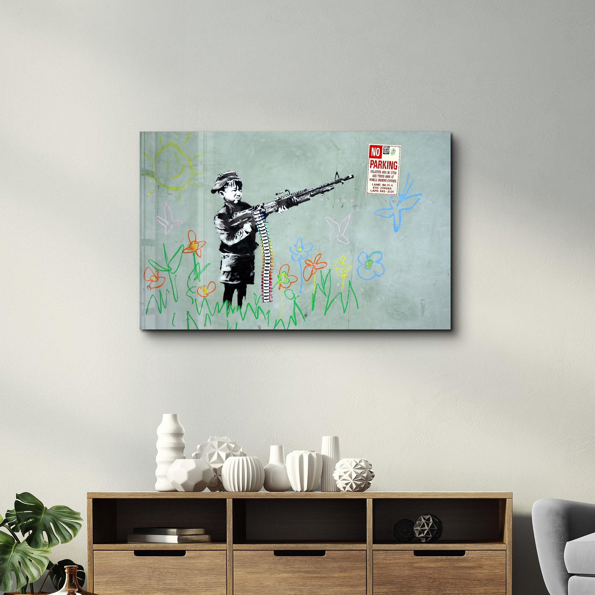 Banksy - No Parking | Glass Wall Art - Artdesigna