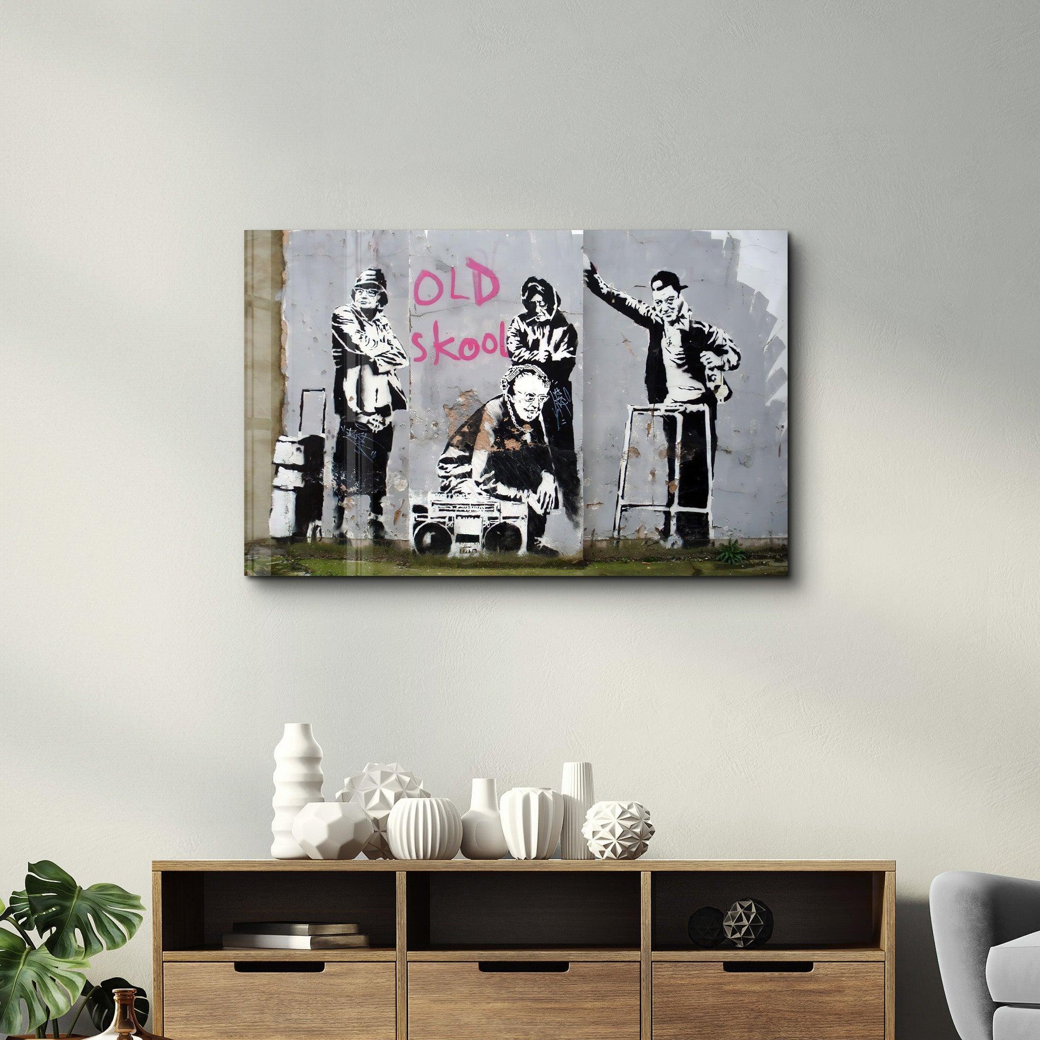 Banksy - Old Skool | Glass Wall Art - Artdesigna