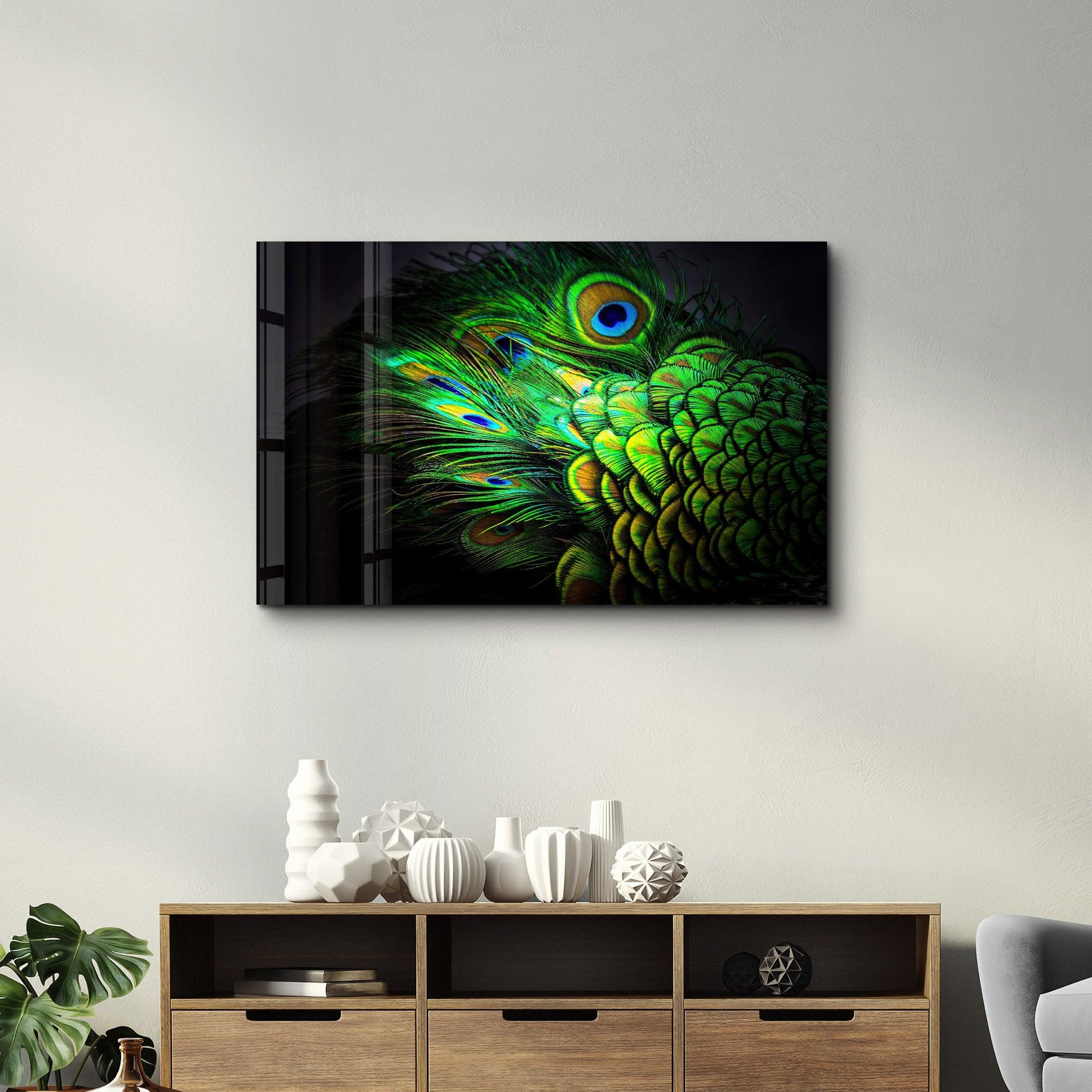 Peacock Feather | Glass Wall Art - Artdesigna