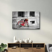 Red Bicycle Retro | Glass Wall Art - Artdesigna