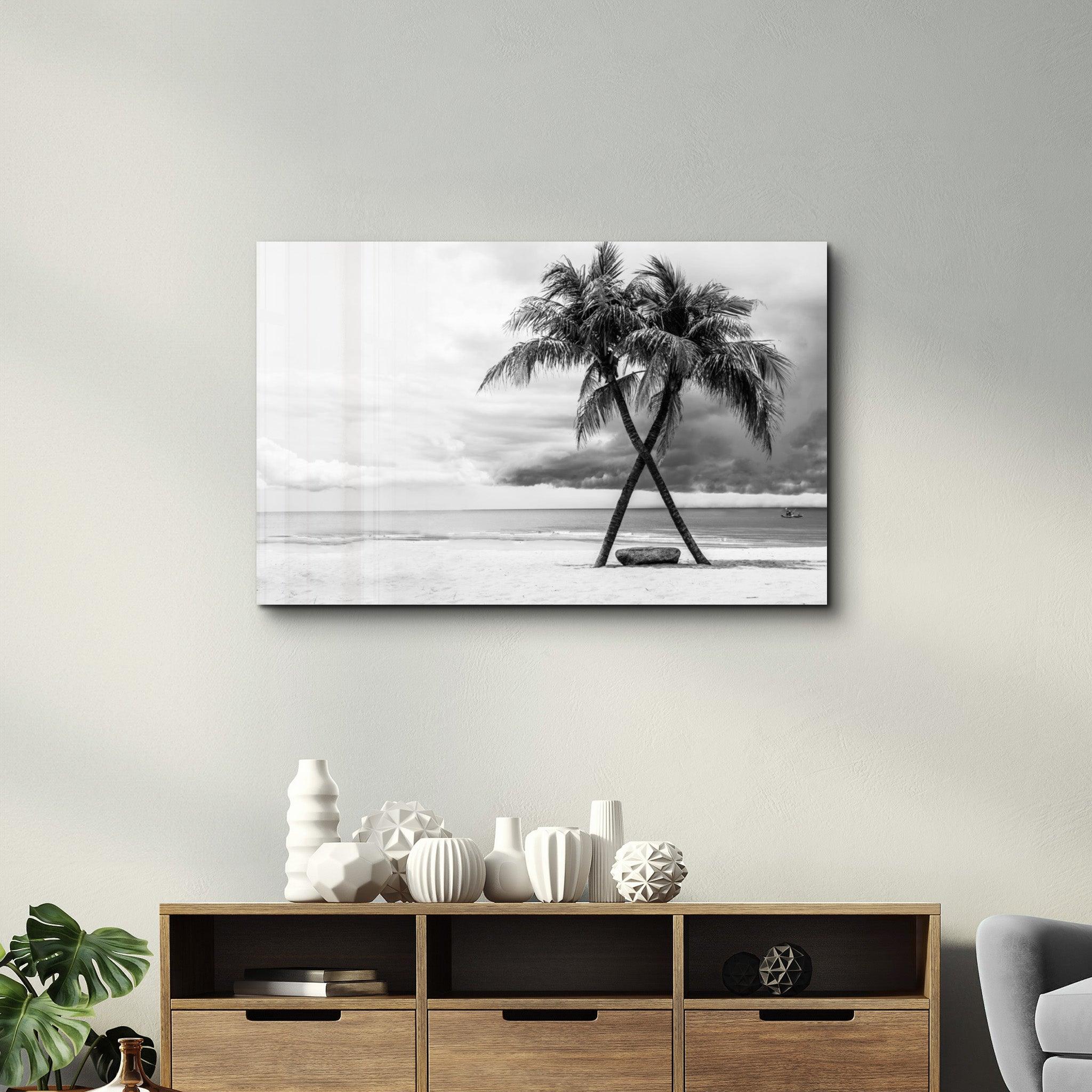 Black and White Palm Trees | Glass Wall Art - Artdesigna