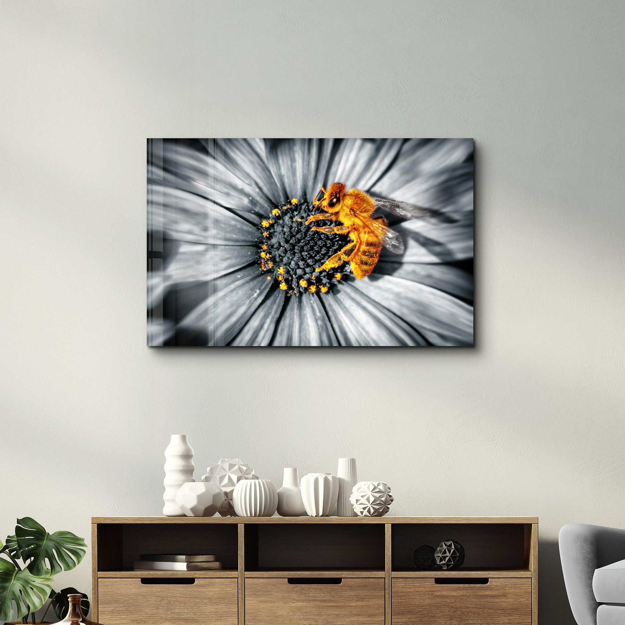 Honey Bee | Glass Wall Art - Artdesigna