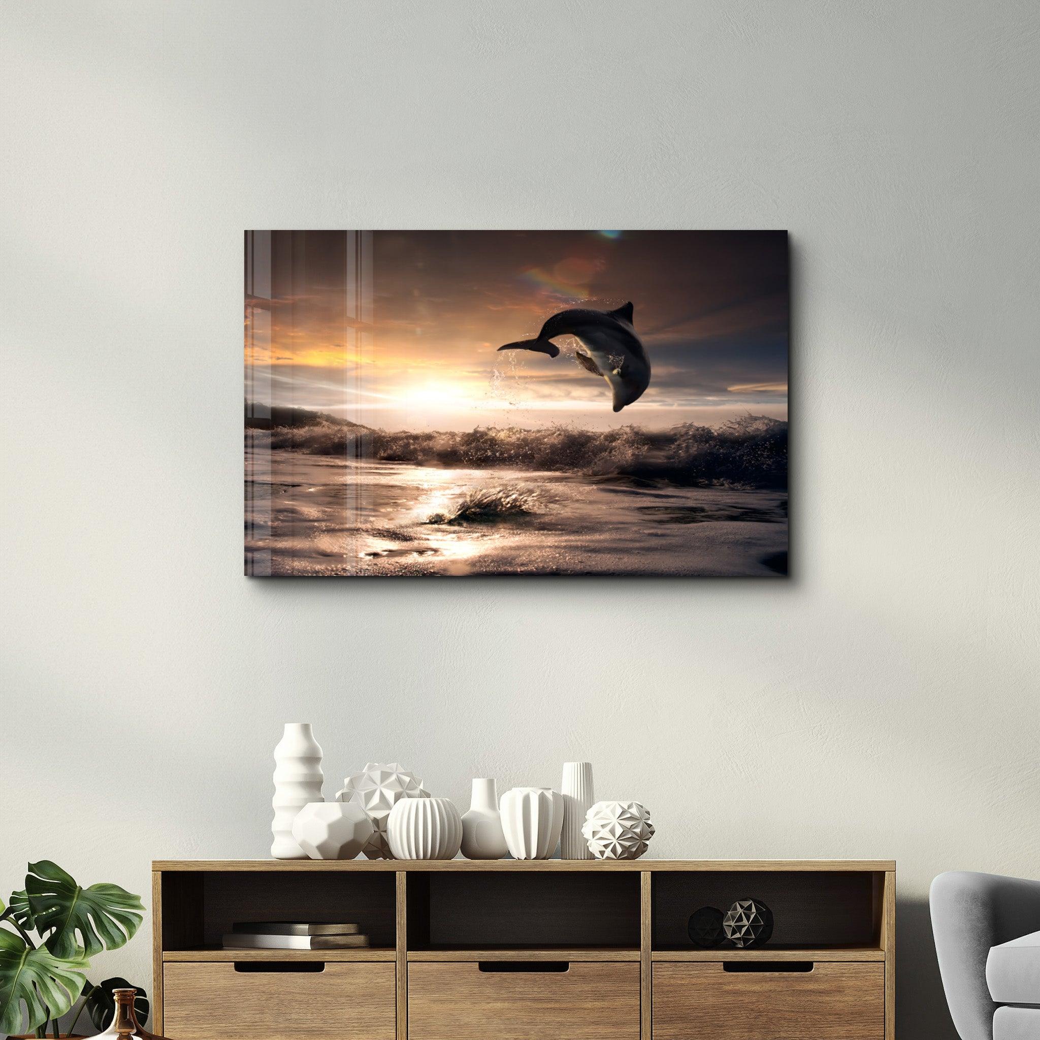 Dolphin | Glass Wall Art - Artdesigna