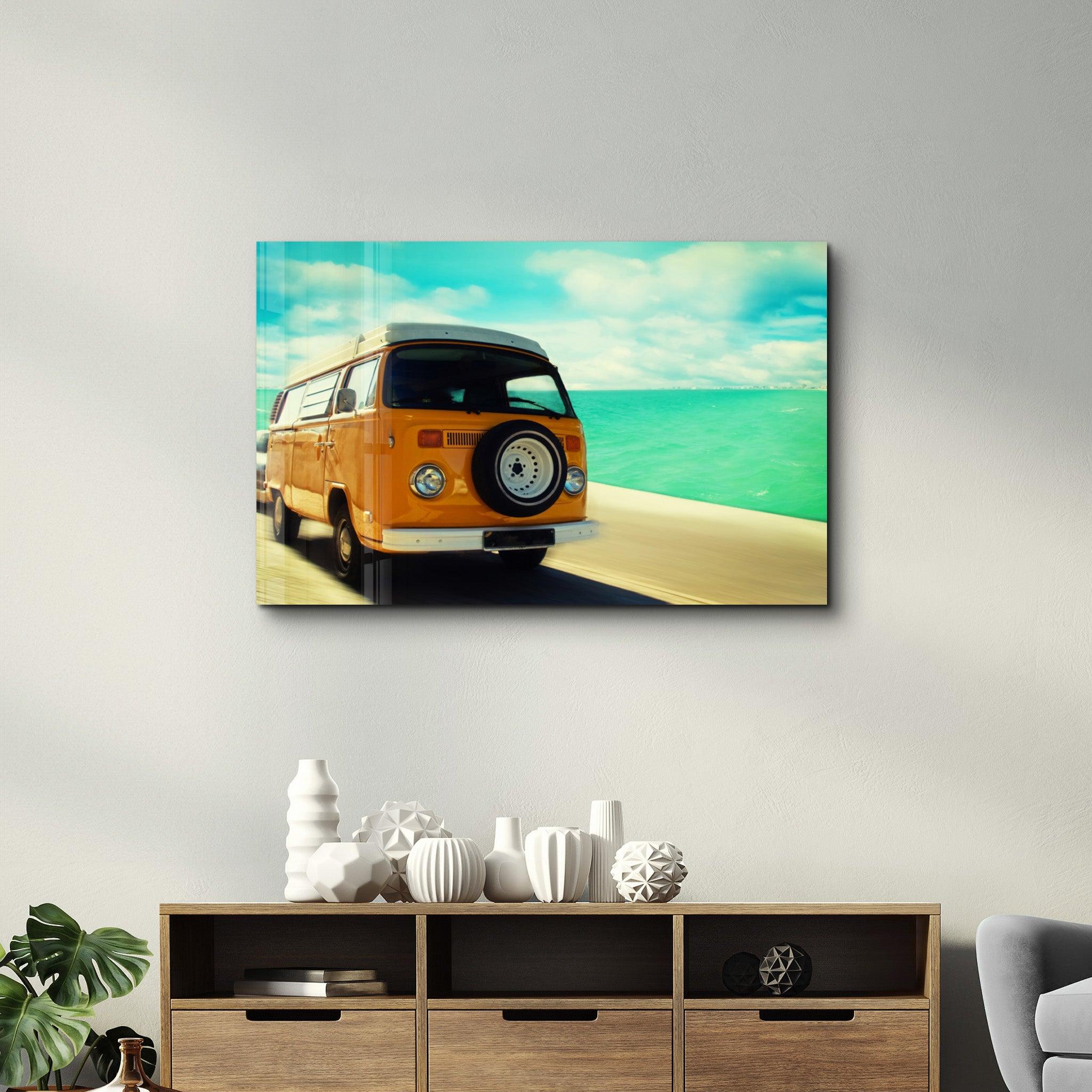 VW Minibus | Glass Wall Art - Artdesigna