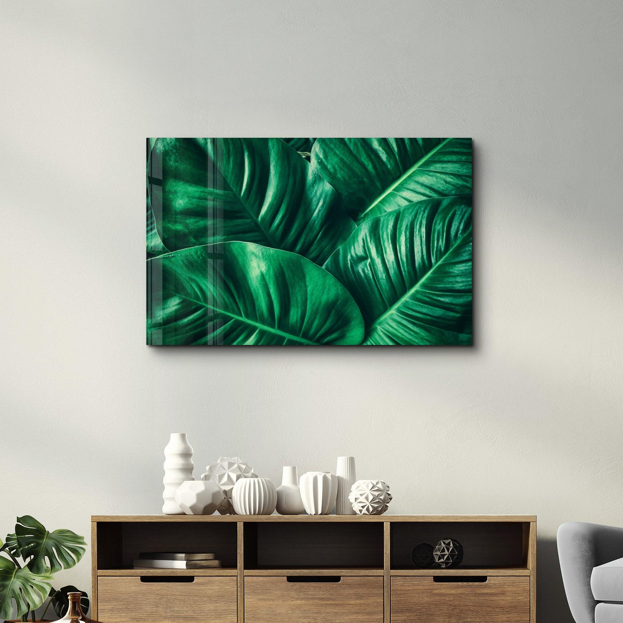 Green Tropical Leaf | Glass Wall Art - Artdesigna