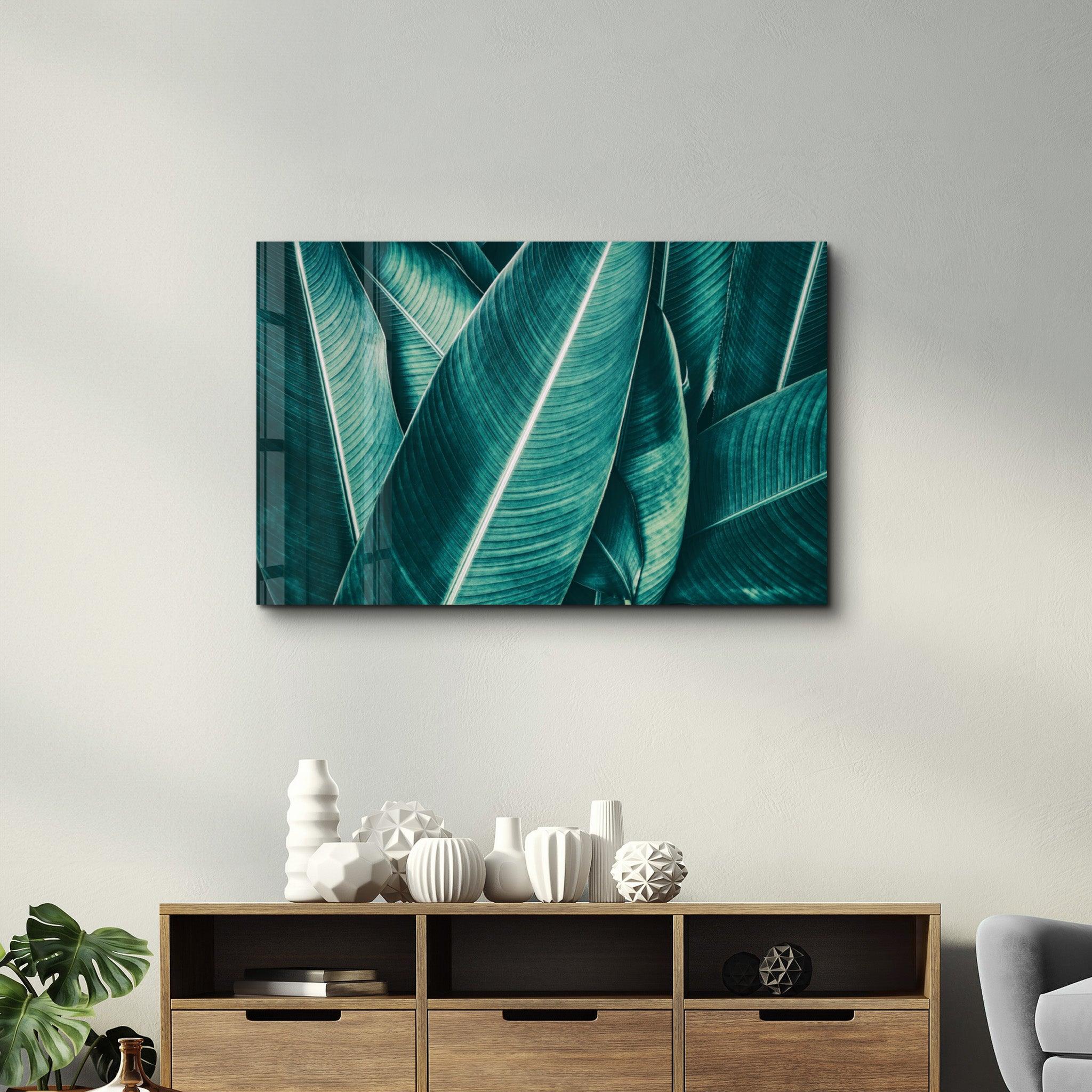 Green Tropical Leaf 2 | Glass Wall Art - Artdesigna