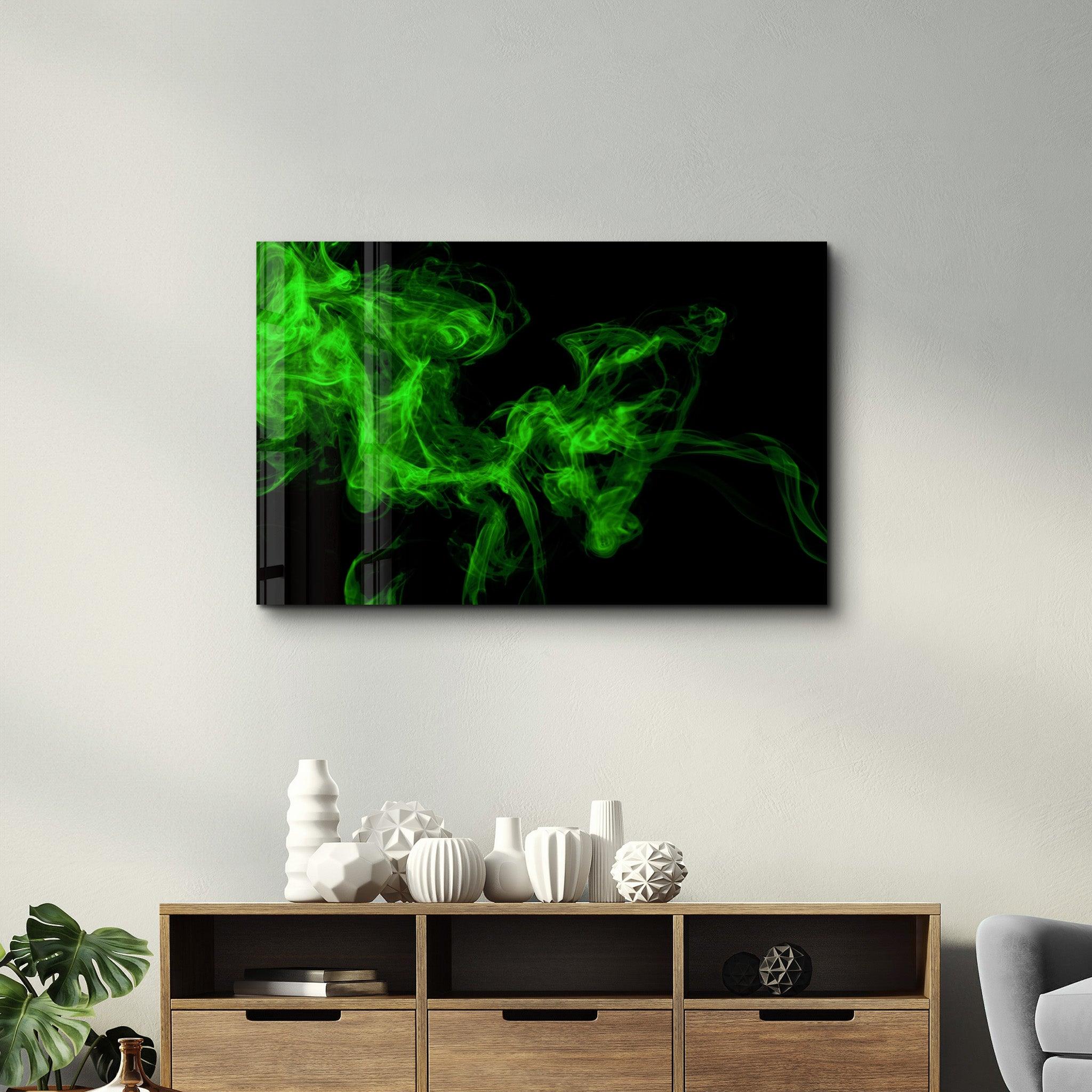 Green Smoke | Glass Wall Art - Artdesigna