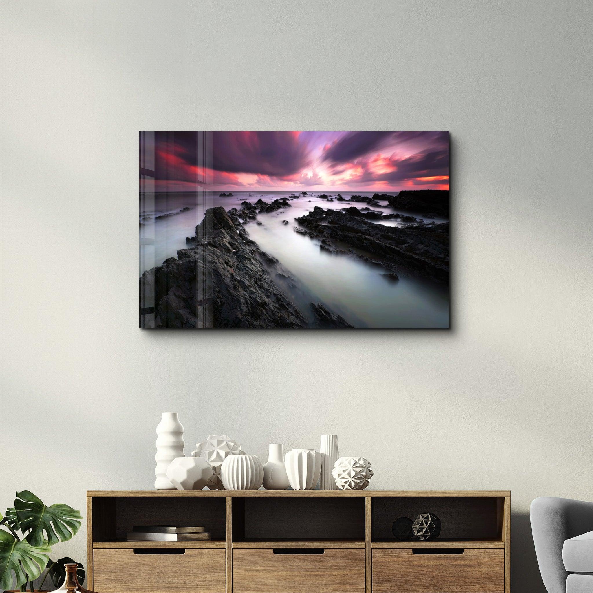 Sunset Landscape | Glass Wall Art - Artdesigna