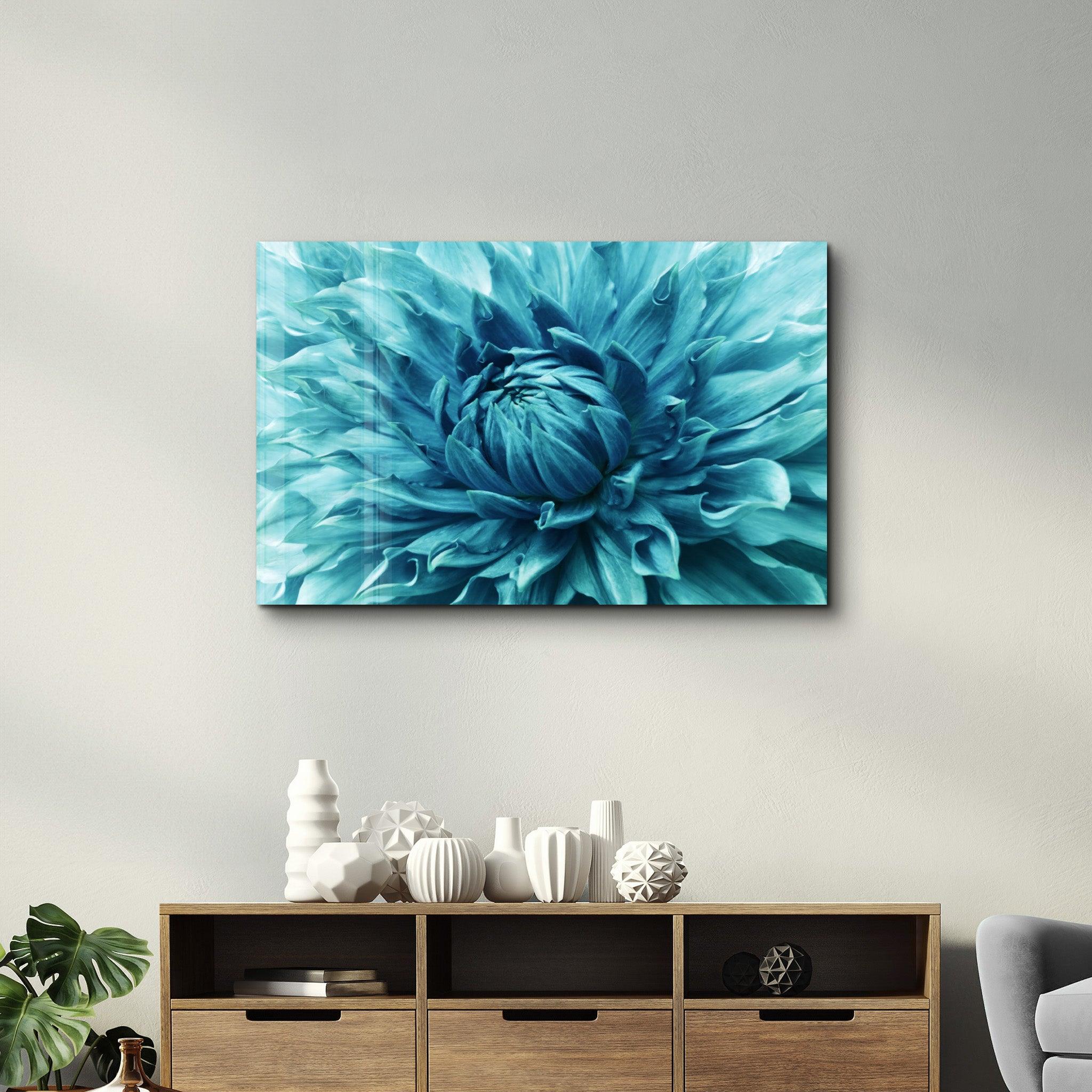 Cerulean Bloom| Glass Wall Art - Artdesigna