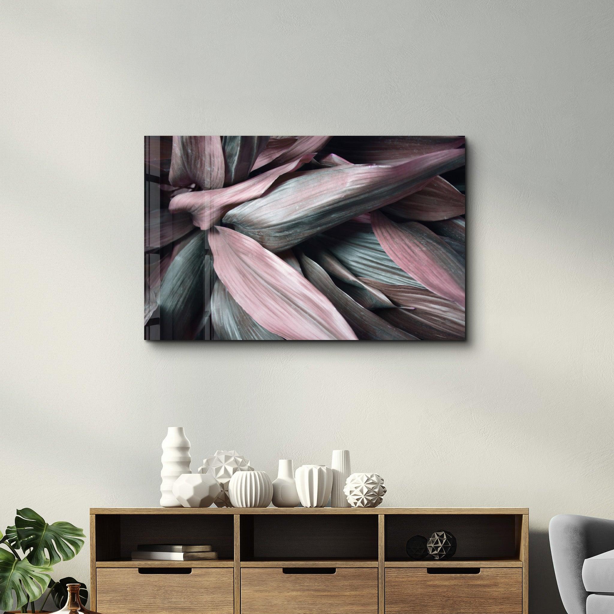 Pink Leaves V2 | Glass Wall Art - Artdesigna