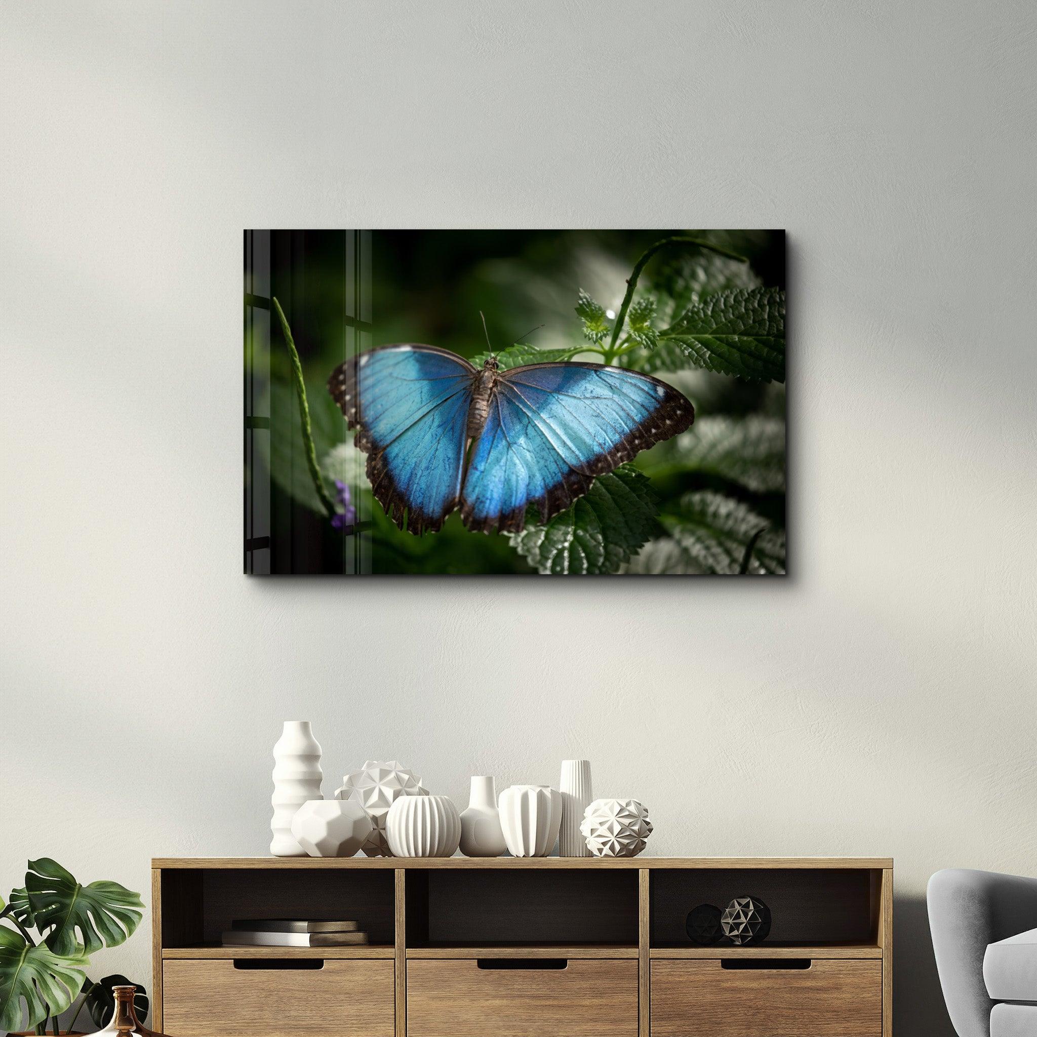 Butterfly Bluewing | Glass Wall Art - Artdesigna