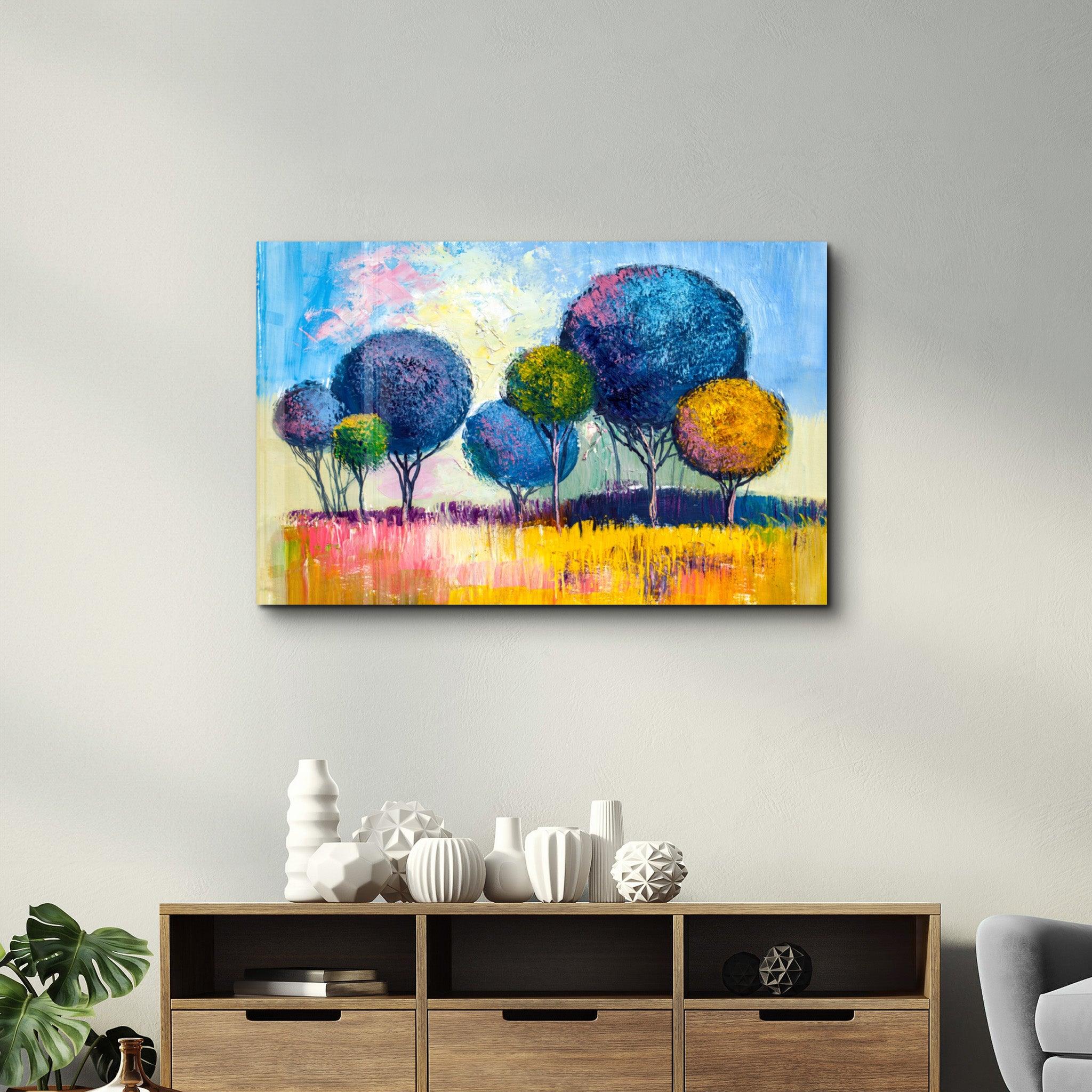 Pompom Trees | Glass Wall Art - Artdesigna